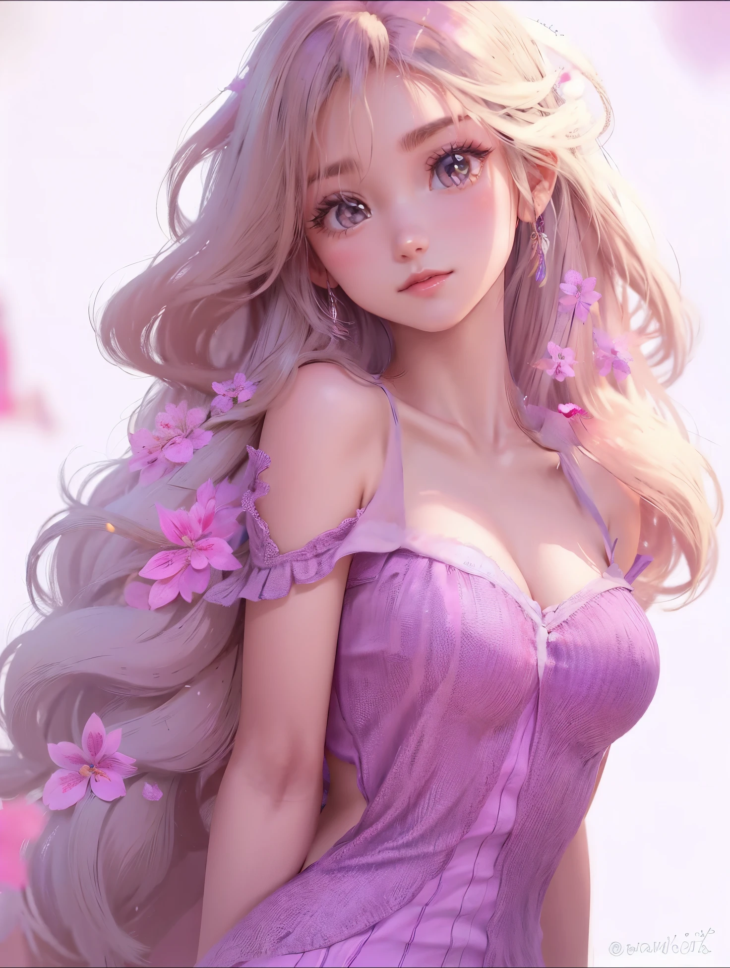 Rapunzel cabello largo dorado. hermoso vertido morado claro 