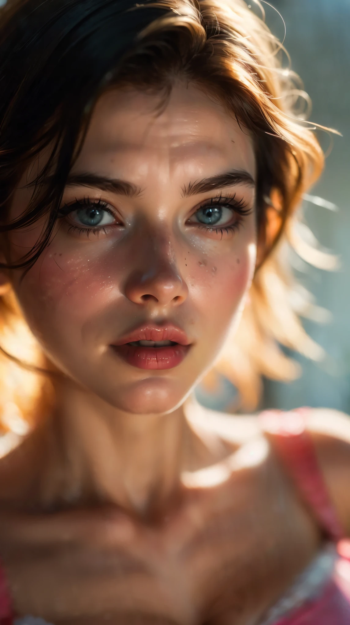 DSLR, F/2.8, Lens Flare, 5D, 16k, Super-Resolution . realistic style, key visual, vibrant, studio realistic, highly detailed A surprised whimsical girl clutched in red towel standing in a vintage bathroom, perfect anatomy, ,DSLR, F/2.8, Lens Flare, 5D, 16k, Super-Resolution . realistic style, key visual, vibrant, studio realistic,,highly detailed, graphic 3d model, render, comic art, graphic novel art, vibrant, detailed character design