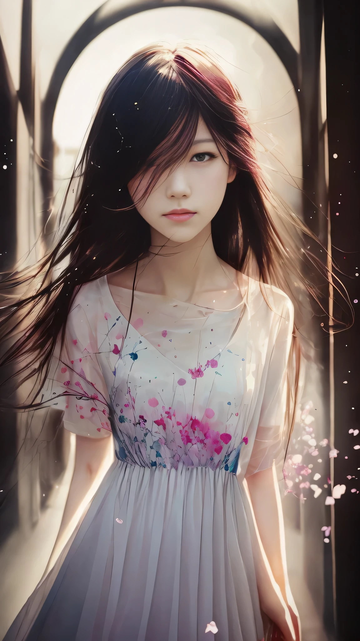 水彩タッチ、にじみ、a woman by agnes cecile, luminous design, pastel colours, ink drips, spring lights,芸術的