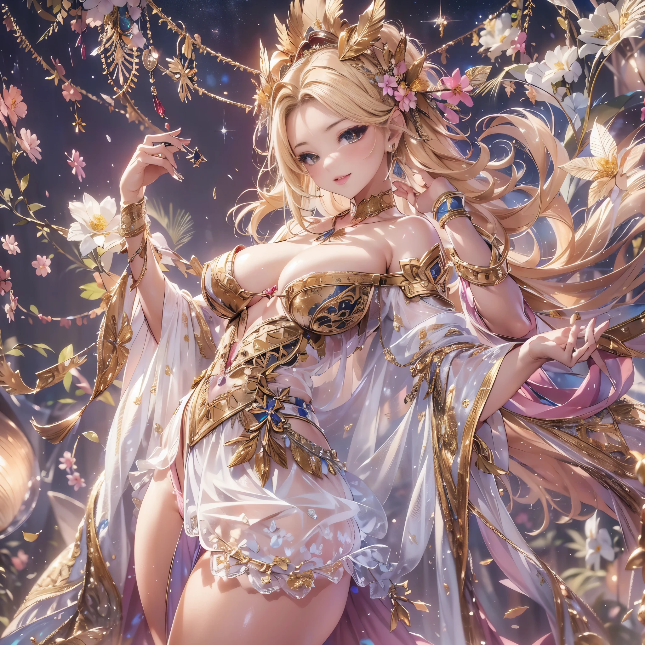 最高のmasterpiece、beautiful美しさ, 3D two-dimensional, rich, blonde, skirt, stockings, high heels, star、(Highly detailed CG Unity 8K wallpaper),(masterpiece), (最high quality), (Super detailed), (best work),(best shadow), (sharp eyeliner, eye shadow, fine eye:1.1), (超High resolution,realistic,最high quality,realistic),(8K,RAW photo,最high quality,マstarプル),mature woman、sensual curves、huge breasts、thighs、bubble、お尻のmasterpiece, 最high quality, Super detailed, full body shot, mature woman, beautiful mature woman, nightgown and underwear, enchanting smile, thick lips, Chubby lips, blush, looking at the viewer, provocative expression, beautiful髪型, cleavage, Plump、curvy hips、attractive face、sexy lingerie、an inviting gaze、Expression of emotions、Lewd underwear、(((erotic see-through lingerie set)))、Standing position、gorgeous accessories 、big breastsの女性, bare shoulders, golden hair, colored feather, metal ornaments, colored flowers, particle, light, (masterpiece, 最high quality, 最high quality, official art, beautiful and aesthetic:1.2), (1 girl:1.3), very detailed,(fractal art:1.1),(colorful:1.1)、(flowers:1.3),most detailed,(zentangle:1.2), (dynamic pose), (abstract background:1.3), (shiny skin), (lots of colors :1.4), ,(earrings:1.4), (feather:1.4),masterpiece, 最high quality, Super detailed, 30~40 years, full body shot, beautiful 、various hairstyles,gold headband,plump breasts,beautiful butt,greek clothing,Tulle covers the breasts,perfectly proportioned, detailed clothing details,marble,god statue,cinematic lighting, film grain, 8K, masterpiece, Super detailed, high detail, high quality, High resolution,(((NSFW:1.2)))、exposed chest、Openwork decoration,(((see through dress)))、(((解剖学的に正しいbody))) , 最high quality, Super detailed, (((Lewd underwear)))、raise your butt, from below, (((R-18)))、Hakari、thighs, big breasts, Are standing, cowboy shot, blush, (((1 girl))), (masterpiece:1.3), (High resolution), (8K), (very detailed), perfect face, Nice eye and face, (((最high quality))), (Super detailed), detailed face and eye, (alone), High resolution、beautifuleye,(((sexy pose)))、(((整ったbig breasts)))、((beautiful eye))、luxury、(((超High resolution)))、(((detailed description)))、(((ぽっちゃりbody型)))、(((解剖学的構造に一致したbodyの部位)))、beautiful長いまつ毛、バランスのとれたbody型,Legs and arms are just the right size、Fishnet tights、glamorous、(((Clear white and black eye)))、lipstick、Sparkling、(Undistorted face, eye, body)、jewelry、gem、(長くカールしたbeautifulまつ毛)、(((バランス良いbeautiful胸)))、(transparent, Exquisite skin:1.2)、(((完璧なglamorousボディー)))、actress face、Super beautiful、cute smile、Healing beauty、Flower shower、完璧なeye、realistic depiction、super sexy、shiny、glamorous、double eyelids、Good dark compensate、compensate、ぼやけていないeye、(((Plump face)))、cute face 、(((Shiny and glowing skin)))