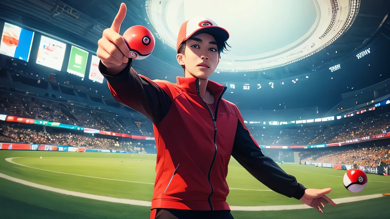 The guy throws a pokeball