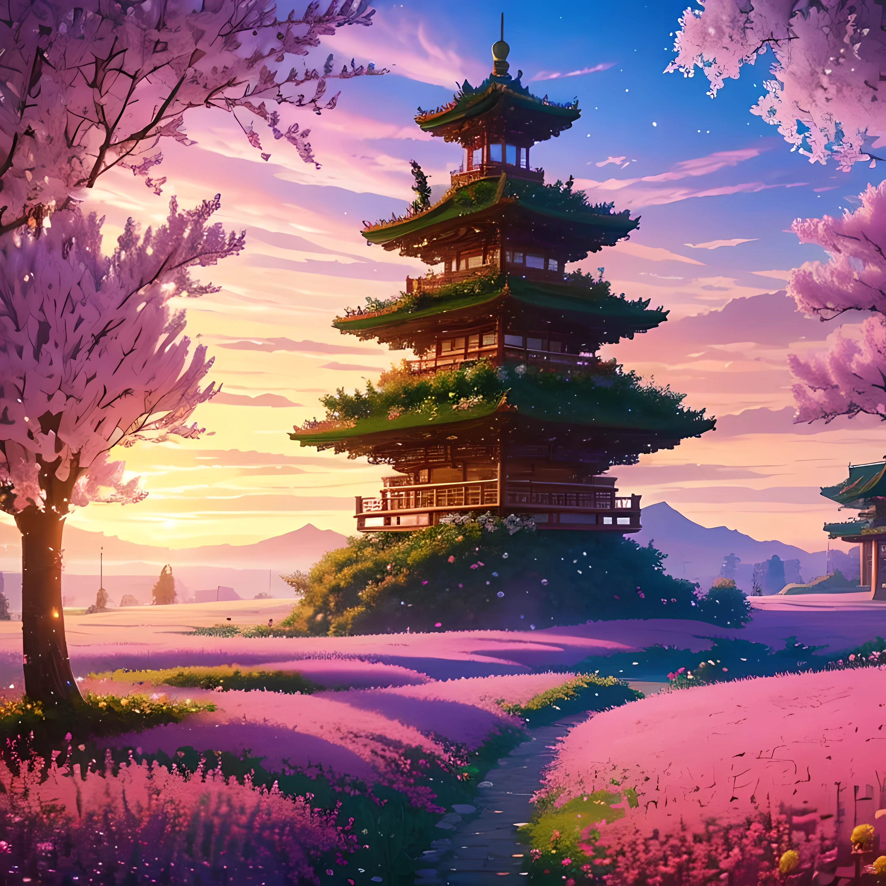 jeu de pixels,Scénographie,scènes fantastiques,un paradis,Des roses rouges partout, Pixel art, animé, fleur de glycine, ceriser japonais, rose flowers, rose, glycine, 4k, Haute qualité, HD