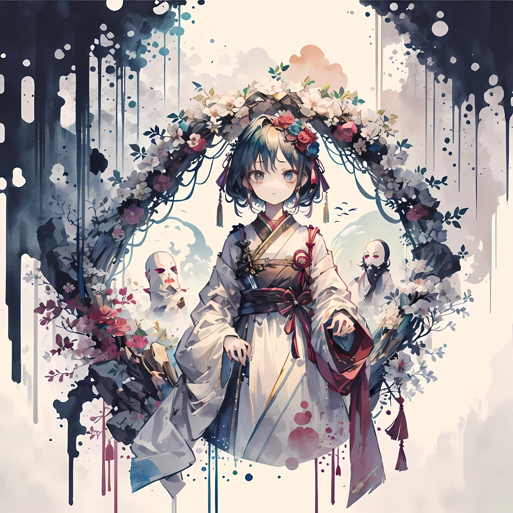 (on the table, highest quality, best quality, official art, Beautiful and beautiful:1.2), (1 girl in:1.3), (fractal art:1.3),ritualistic、born、Face hidden、mask、Daoism、cursed、cursed、phantom、complain、ghost、A gruesome bill