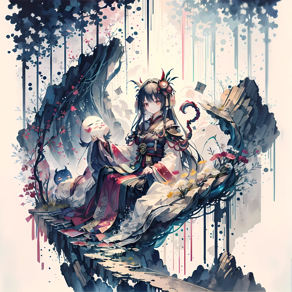 (on the table, highest quality, best quality, official art, Beautiful and beautiful:1.2), (1 girl in:1.3), (fractal art:1.3),ritualistic、born、Face hidden、mask、Daoism、cursed、cursed、phantom、complain、ghost、A gruesome bill