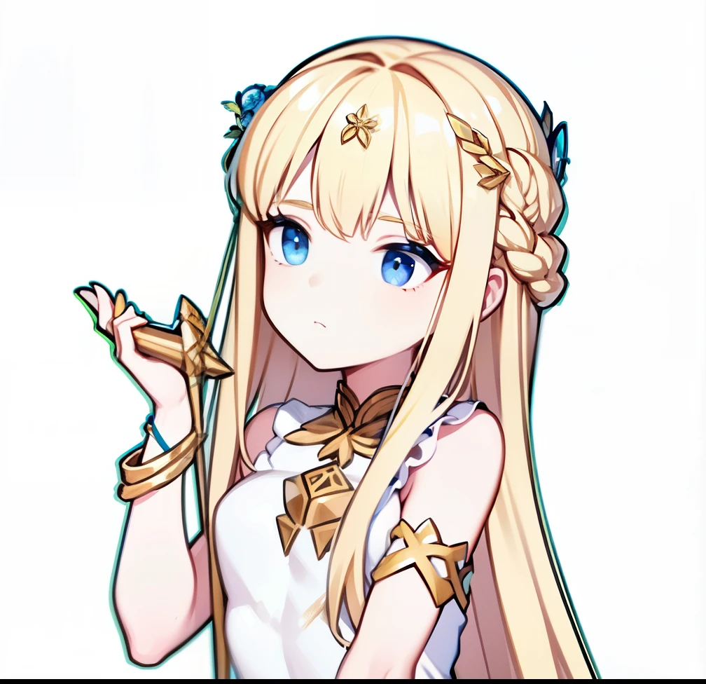 Young virgin greek goddess of wild nature and hunting, with (((Blonde hair))) and (((Blue eyes))), has amazingly and stunningly beautiful appearance, is fair-skinned, slender and tall, Shows off her perfect pair of long legs, wears {sleeveless, (Very short: 1.7), (white:1.5), Greek chitons, With golden border}, Abs, "Looks strict and determined", Holding a ((Golden bow)), archery, Lost in a strange forest, feeling anxious and curious, A mysterious forest filled with plants that are not of this world, Greek mythology, Cinematic, Mythic fantasy, Hyper-Realism, ultra-quality, Super Detail, ultra accurate description of hands, masterpiece, 8K, HDR