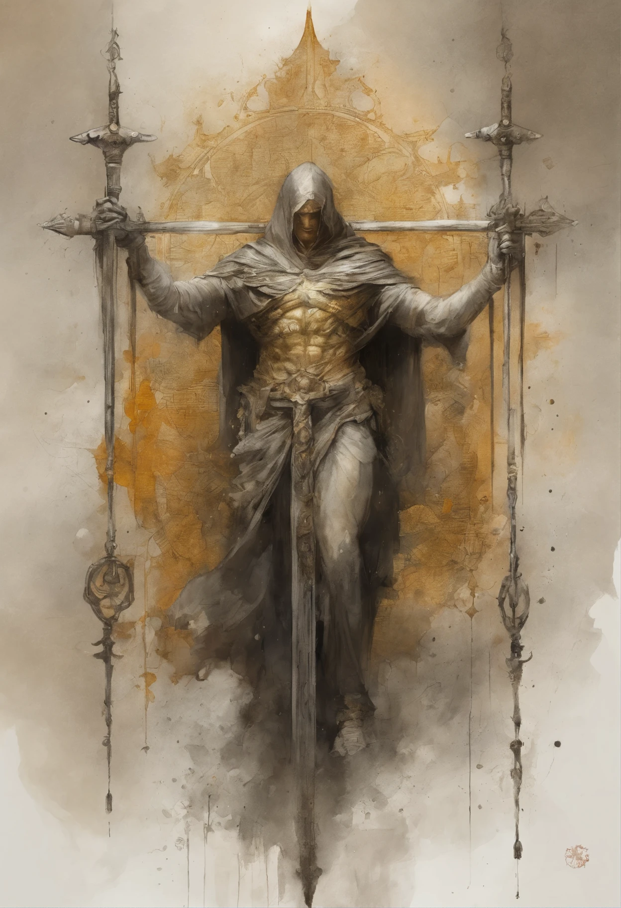 hanging golden scale of justice simbol. Art by Yoji Shinkawa, symmetric circular iris, approaching perfection, pure form, minimalistic, isometric, concept art by Brian Froud, by Carne Griffiths, by Wadim Kashin, by John William Waterhouse, intricate details, 8k post production, high resolution, TanvirTamim, hyperdetailed, trending on artstation, sharp focus, studio photo, intricate details, highly detailed, by greg rutkowski