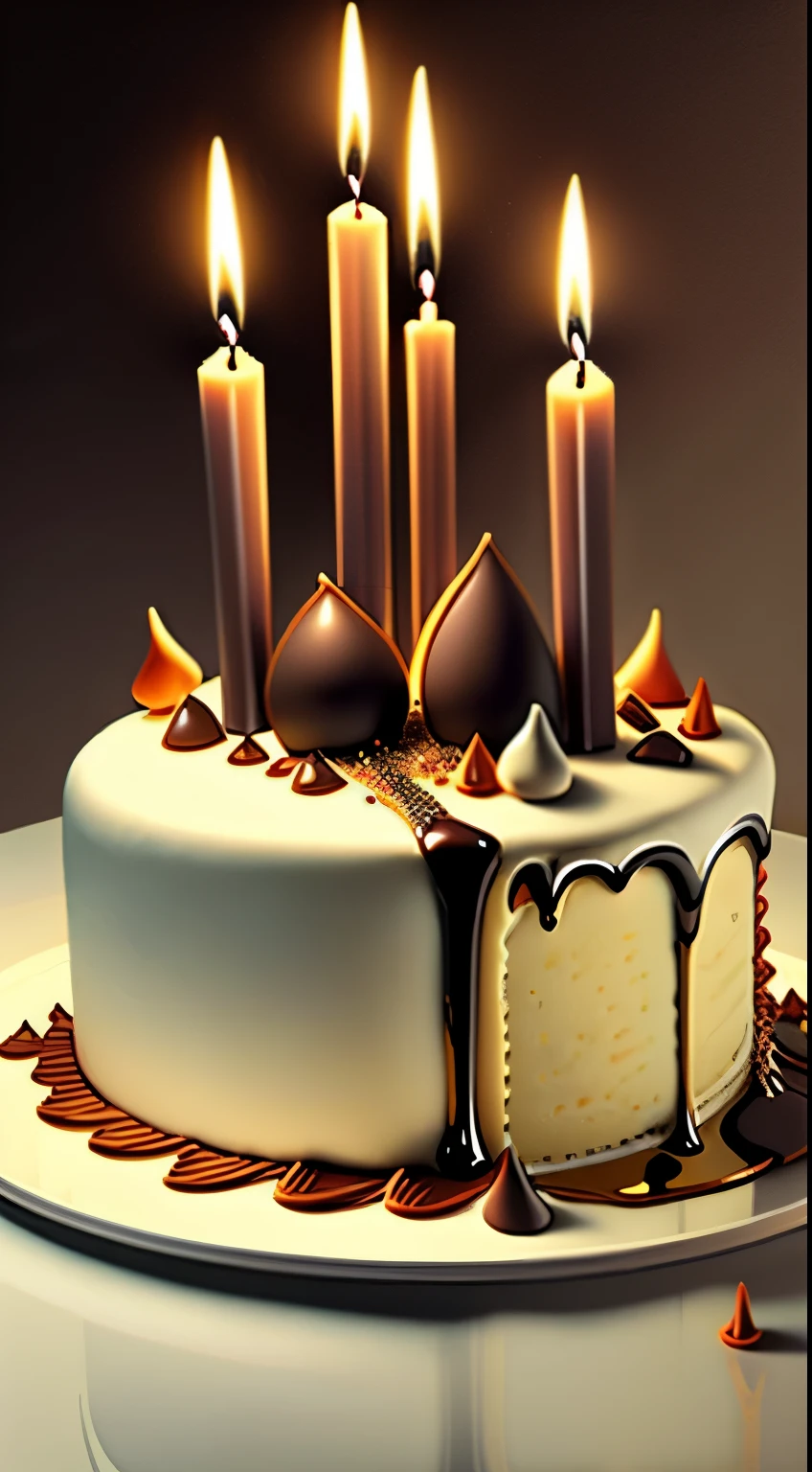 highest quality)), ((masterpiece)), (be familiar with), There are candles on the cake and it lights up chocolate cake birthday cake background space