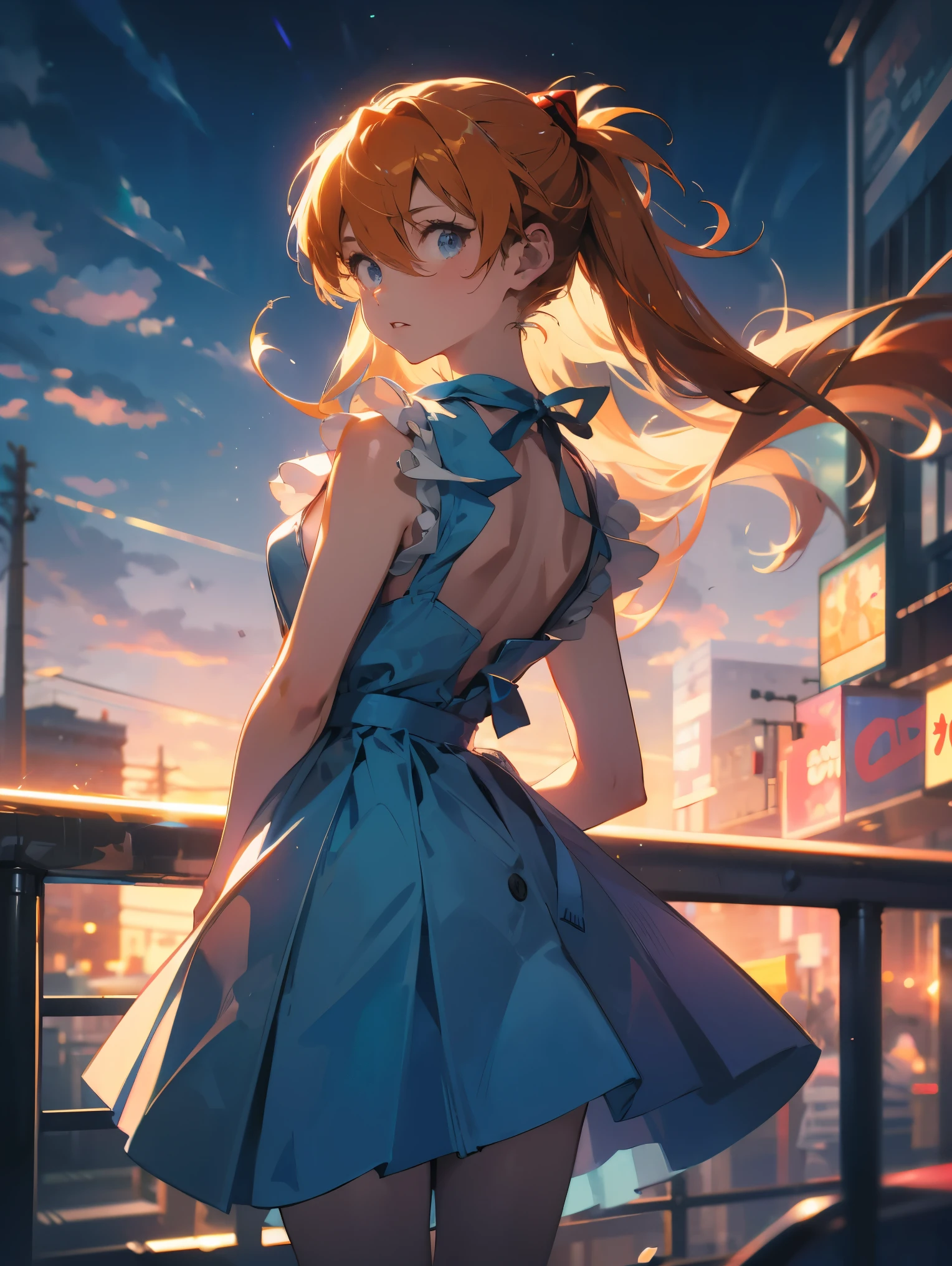 Asuka Langley Soryu，Blue eyes，hair between eyes，headware，Interface headset，Orange hair，Red ribbon、Ribbons、shcool uniform、skirts、Slip dress、Slip dress、Tokyo No. 3 Junior High School uniform、album artwork，Storytelling images