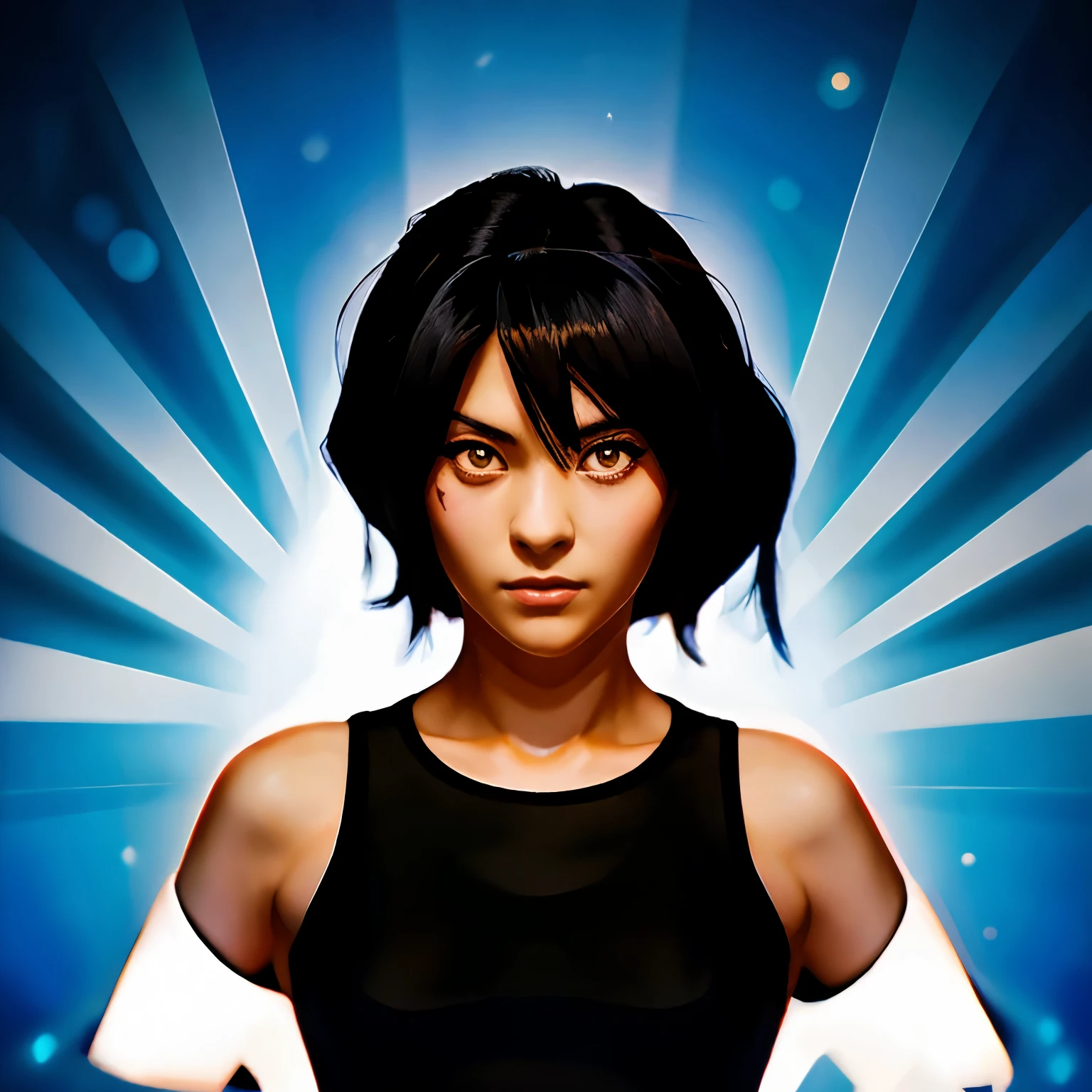 Hot anime girl with black hair and cunning looks
