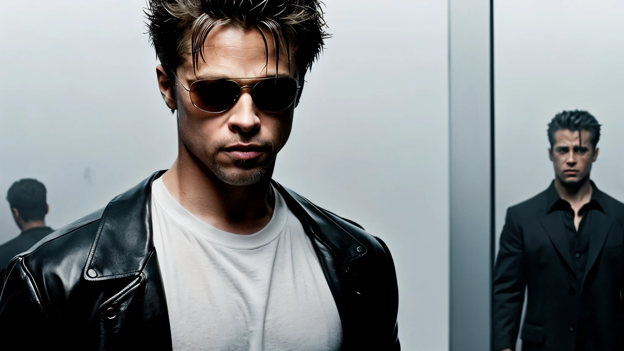 white background,full body,Brad Pitt,fight club,Tyler Durden,sweat dripping off his face