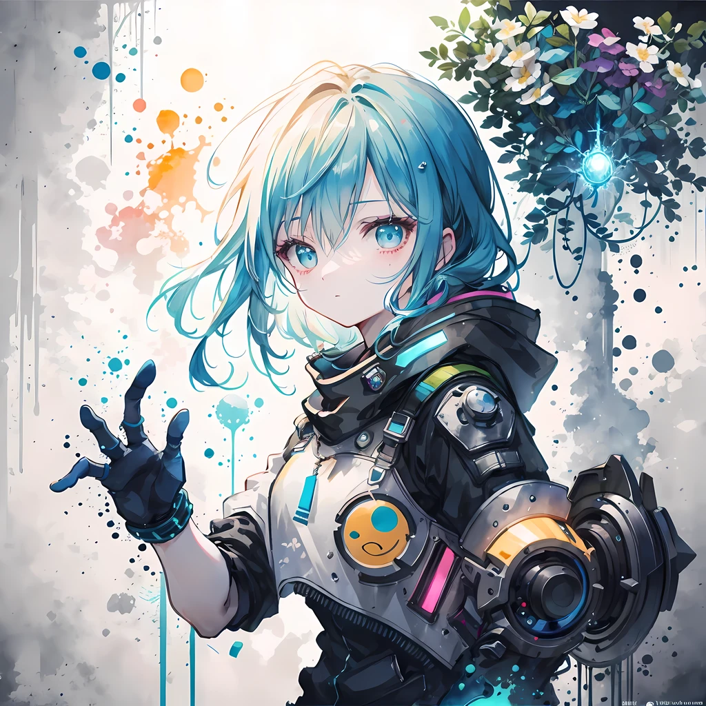 cyber punk Girl, dream world, dark background, Overwatch, clean design, Epic Instagram, art station, Colorful paint splash, contour, Super detailed complex detailed, Unreal Engine, fantastic, intricate details, splash screen, complementary colors, fantasy concept art, 8K resolution, Transgressive masterpiece, painting, Blow, paint dripping,(isolated on white background:1.3), rainbow skin, 