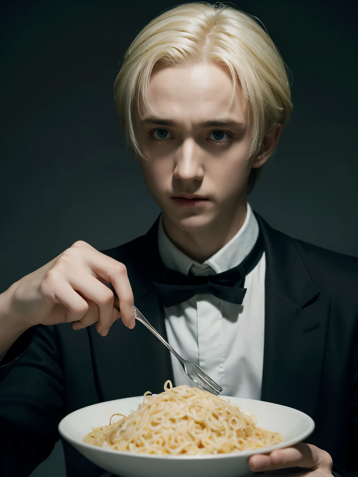 Draco Malfoy played by Tom Felton,instant noodle,fork,grace,Exquisite,meticulous portrait