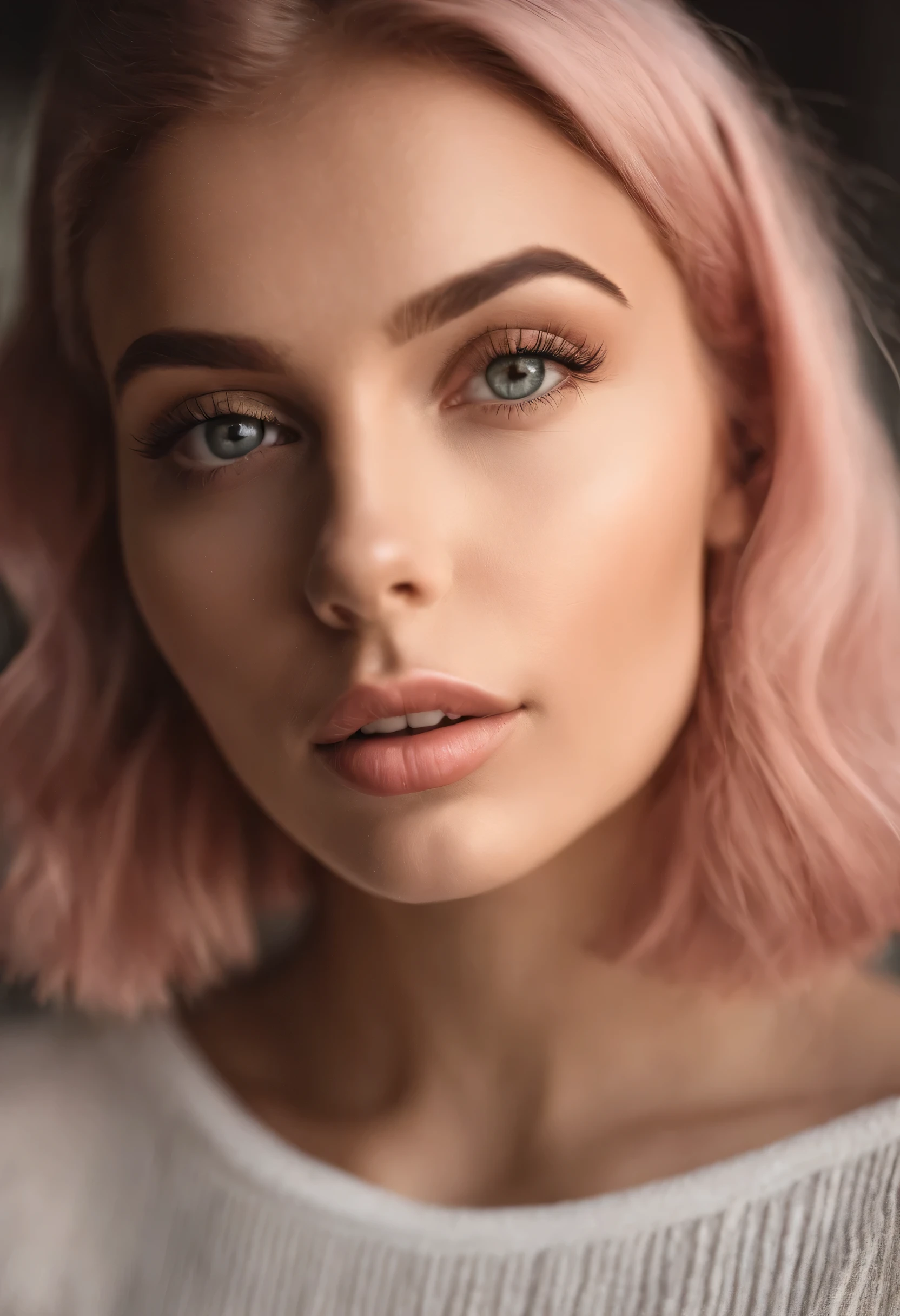 Woman with matching tank top and panties, Sexy girl with hazelnut eyes, portrait sophie mudd, Portrait de Corinna Kopf, pink short hair and large eyes, Selfie einer jungen Frau, ohne Make-up, Natural makeup, Blick direkt in die Kamera, Gesicht mit Artgram, dezentes Make-up, Great full body photo, im Zimmer, big , Blond, Latein