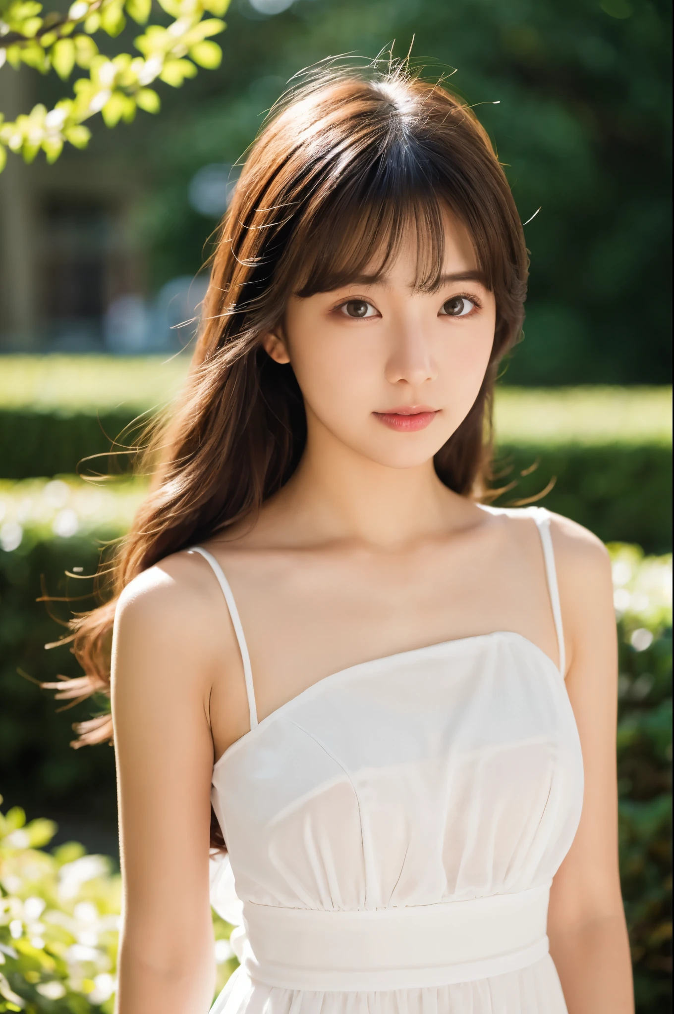 (highest quality, 8K, masterpiece: 1.3), beautiful woman with perfect figure: 1.2, dark brown hair, wearing a pendant, strapless、elegant long dress、(very affectionate smile:1.2)、 highly detailed face and skin, fine eyes, double eyelid,  ((full body shot:1.3))、