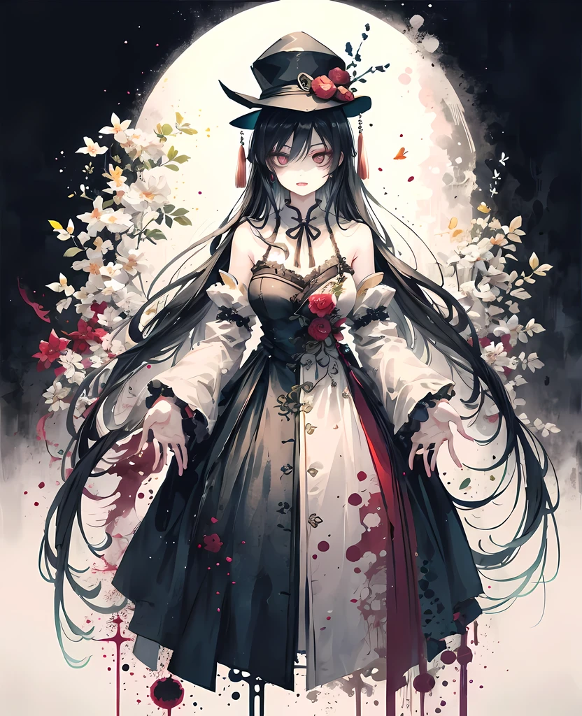 high quality,actual,[woman],[Chiang],[Chinese zombies],[Chinese dress],[cheongsam],[amulet on head],[at night],[The breast is exposed],petite,Detailed eyes and face,long eyelashes,pale skin,Ominous atmosphere,mysterious aura,classic horror,Traditional clothing,meticulous details,Strong sense of presence,A fusion of modern and traditional elements,powerful and threatening,ethereal beauty,Beautiful features,Subtle shadows and highlights,sublime aesthetics,rich palette, masterpiece, full-body shot, moonlight, sharp fangs, Extreme details, HD, Movie CG, A domed high-brimmed hat with the characteristic official hat
