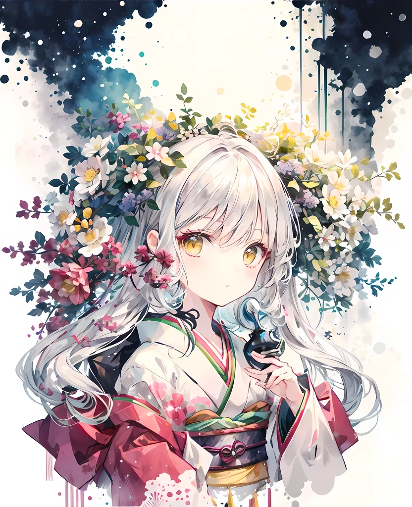 Anime girl with white hair and flowers in her hair - SeaArt AI