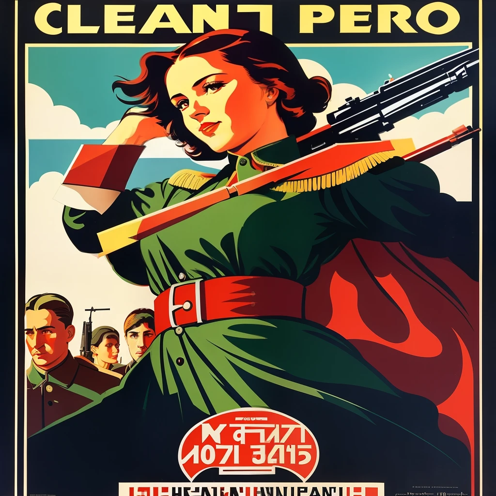 a poster of a woman in a green dress holding a gun, epic Cartaz da propaganda, arte de propaganda, Soviet propaganda, Cartaz da propaganda, soviet arte de propaganda, soviet Cartaz da propaganda, Soviet propaganda painting, in a Soviet propaganda style, soviet era Cartaz da propaganda, soviet Cartaz da propaganda style, Soviet propaganda style, Soviet poster, Cartaz da URSS, cartaz de guerra antigo, soviet Cartaz da propaganda art