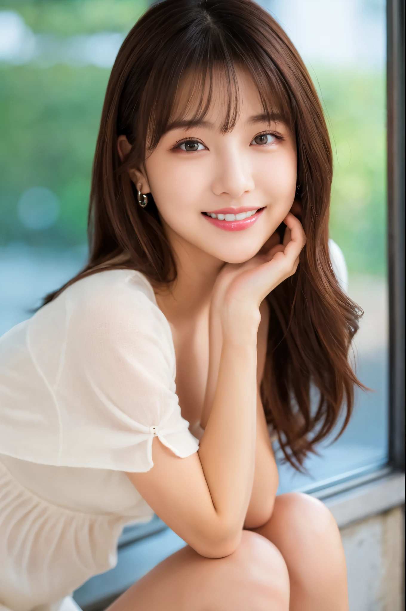 whole body, highest quality, figure, Super detailed, finely, High resolution, 8k wallpaper, 完璧なダイナミックな構figure, detailed and beautiful eyes, cute girly clothes,long hair, middle of chest, natural color lip, random cute poses,smile,garden，outside，date，