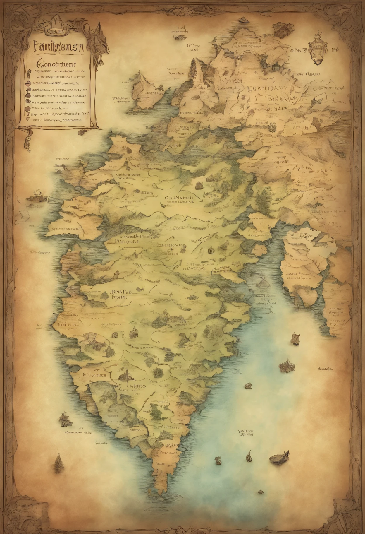 a detailed map of a (((single fantasy continent)))