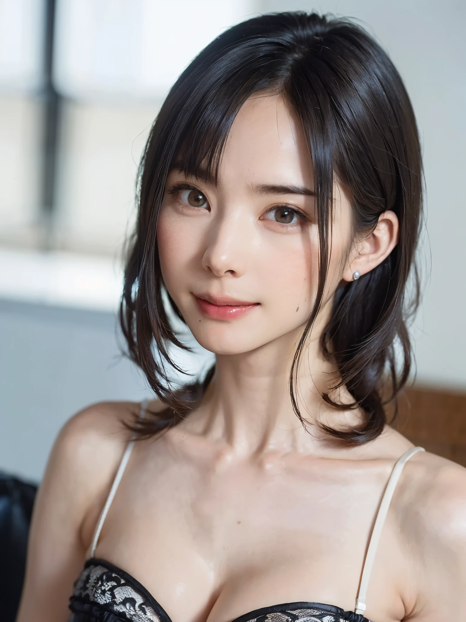 (table top, highest quality、ultra high resolution、very attractive beauty、Adds intense highlights to the eyes、look closely at the camera:1.4、Absolutely beautiful bangs:1.4、Brunette short bob hair with bangs:1.4),1 girl, alone, black haired, scarf, have,, realistic, looking at the viewer, pale black eyes, short hair, coat, Winter clothes, White headscarf, lips, lip gloss, Upper body、Big eyes、eyelash)、((italian roads、ハイパーrealisticスティック:1.4))、((short hair with bangs:1.4、Beautiful bangs with 46 points:2、{Huge|big|Hugeな|mega} chest:2, cleavage:2、Big eyes、Give your students very powerful highlights、very bigger chest、look at the audience、very beautiful beauty、show me your ears、long neck、smile a little、beautiful teeth、open your mouth and smile))、28 years old、very cute super model