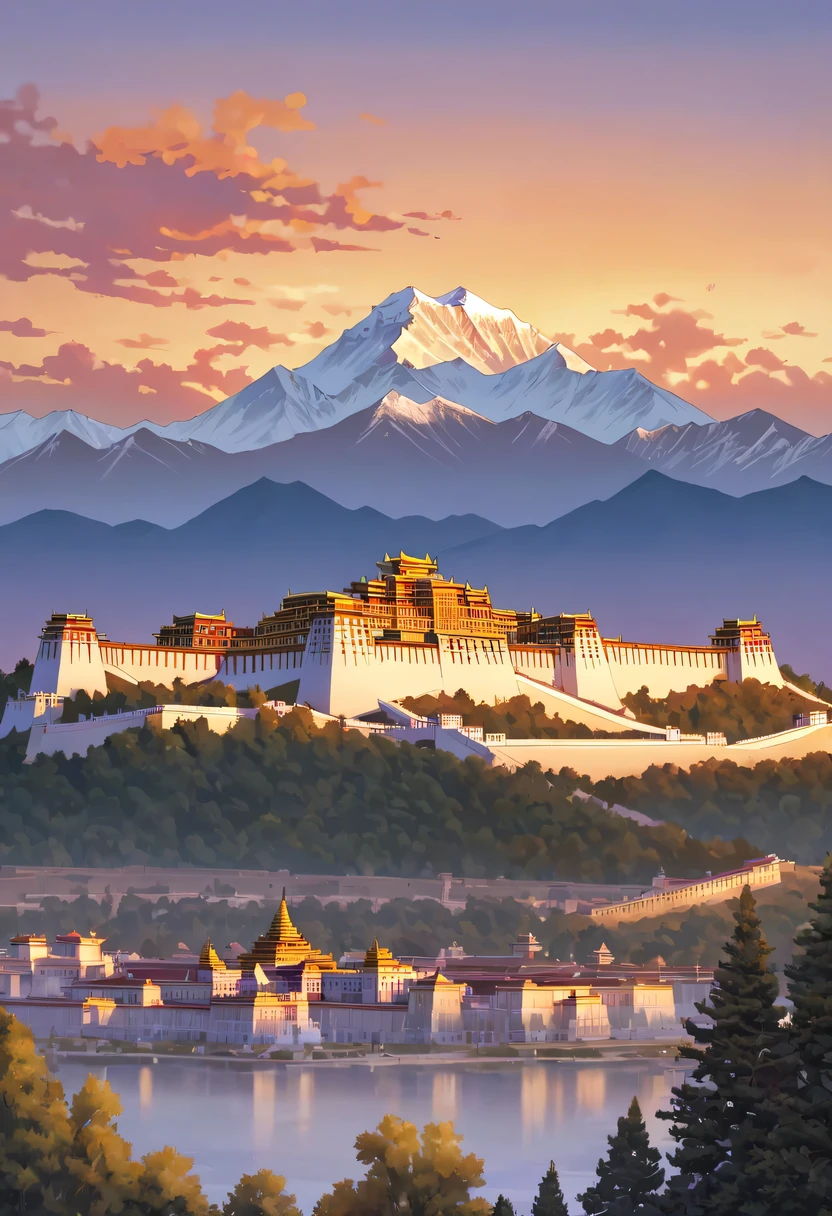 Potala Palace sunset，Distant Mount Everest，The mysterious Potala Palace，Solemn and sacred，Majestic and glorious