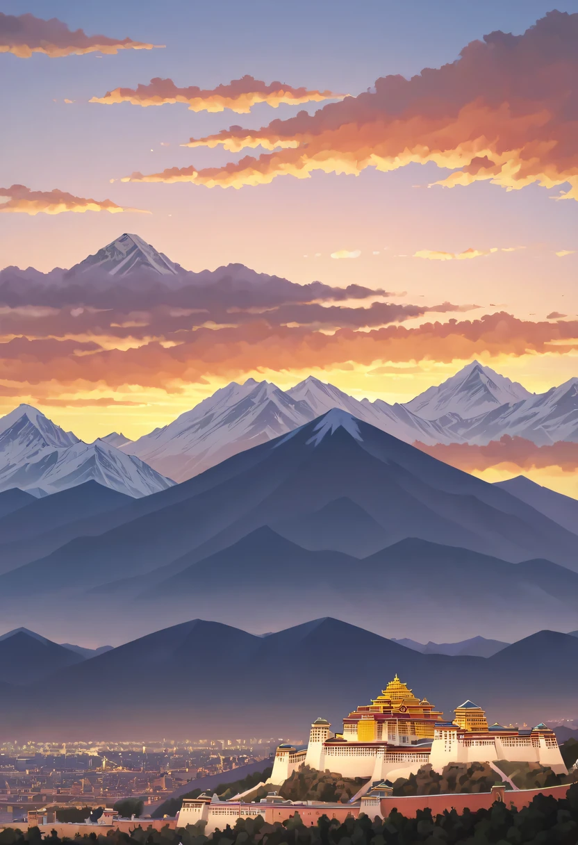 Potala Palace sunset,Distant Mount Everest,Solemn and sacred,Majestic and glorious