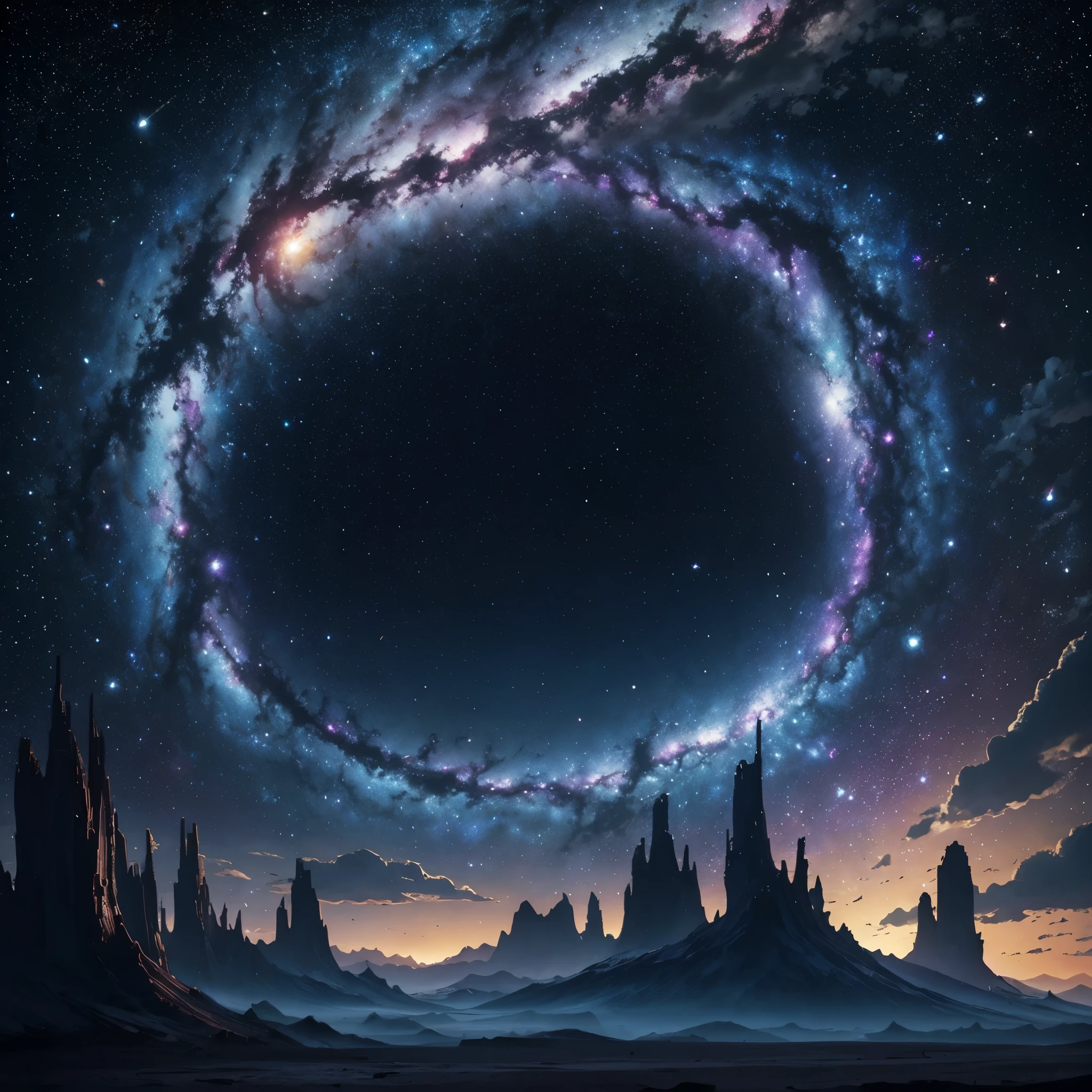 A spiral galaxy, space, arte sci fi, 8k, (centralizado:1.1), illustration ,( de frente:1.2), studio ghibli