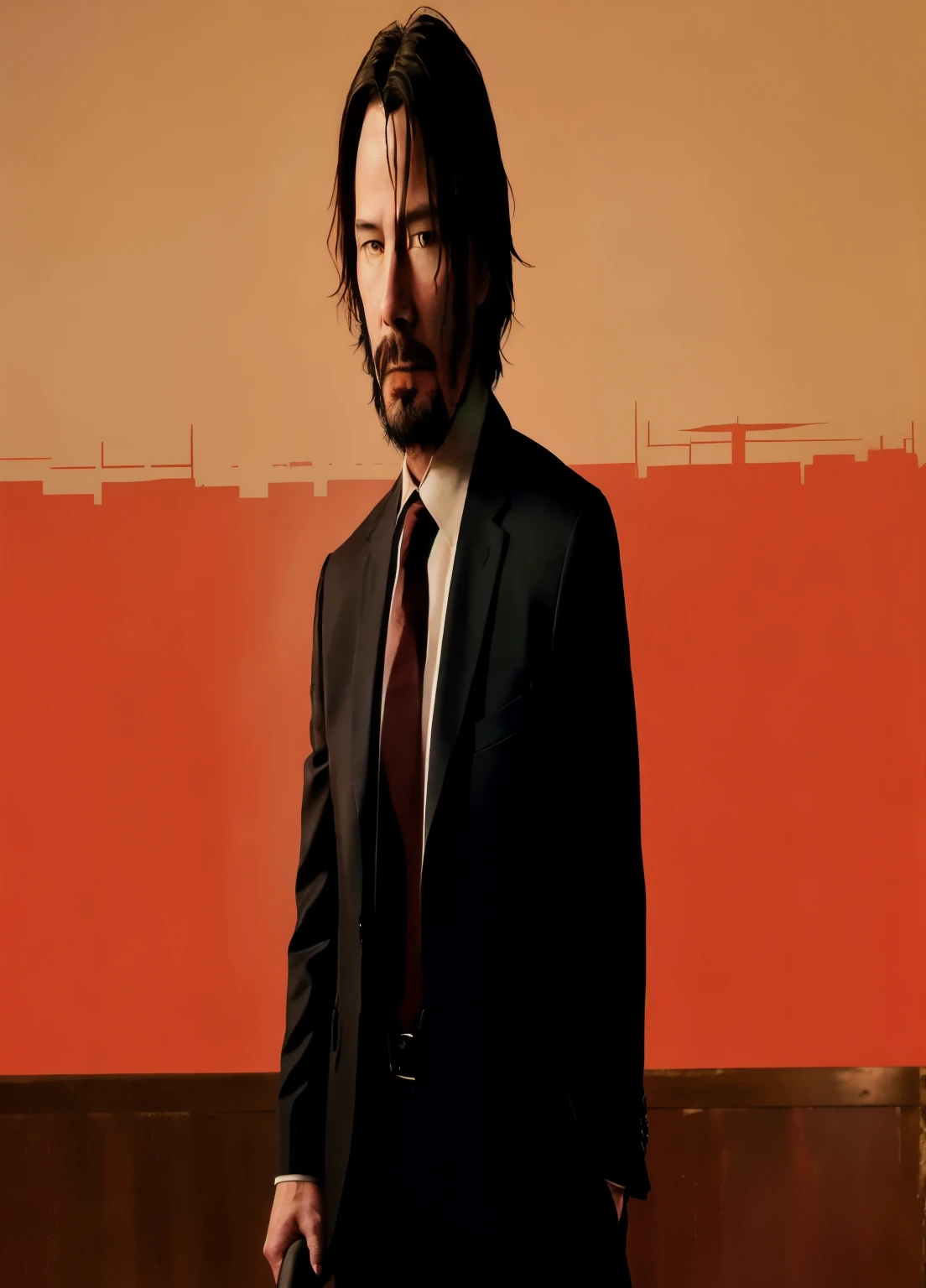 arafed image of a man in a suit and tie standing in front of a red background, portrait of john wick, portrait of keanu reeves, from the new john wick movie, john wick, in the john wick movie, hq 4k wallpaper, keanu reeves, movie poster character, hq 4k phone wallpaper, vector art, fan art, hd vector art