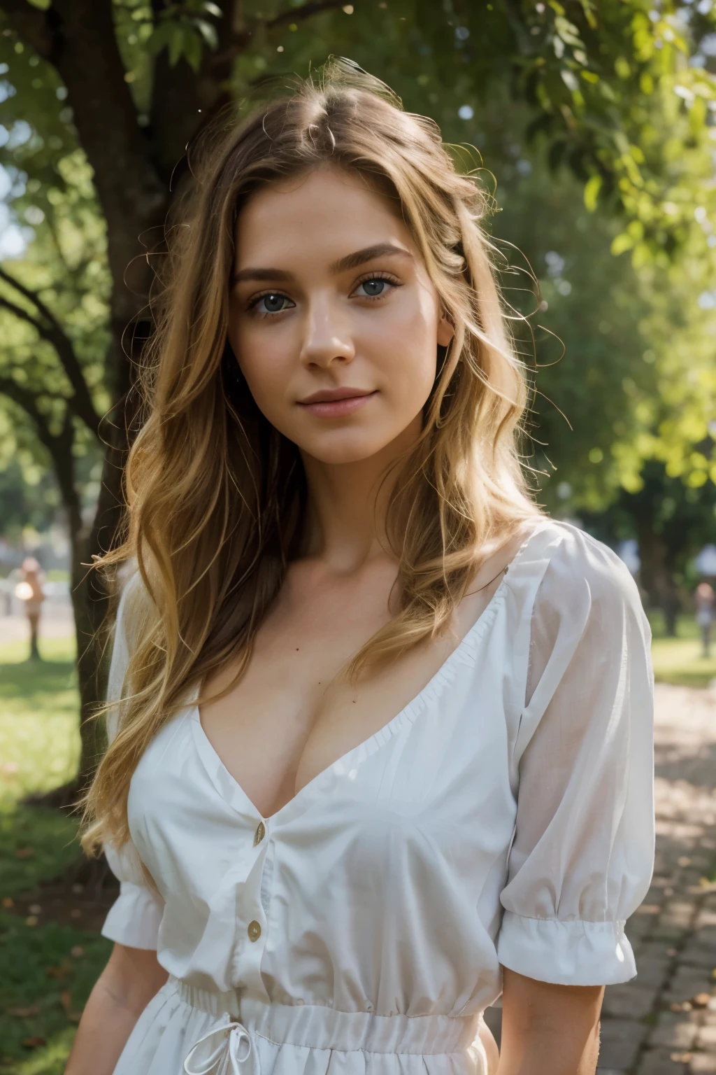 a woman sitting on the ground in a , bare breasts, b-cup breasts, white dress, attractive girl, cute young woman, beautiful lonely girl, sitting on the ground, sitting under a tree, infp young woman, beautiful young girl, jovana rikalo, cute woman, photo of a beautiful woman, attractive woman, gorgeous woman, portrait sophie mudd, beautiful girl, at golden hour, blond hair, b-cup breasts, breasts exposed, tits, chest exposed