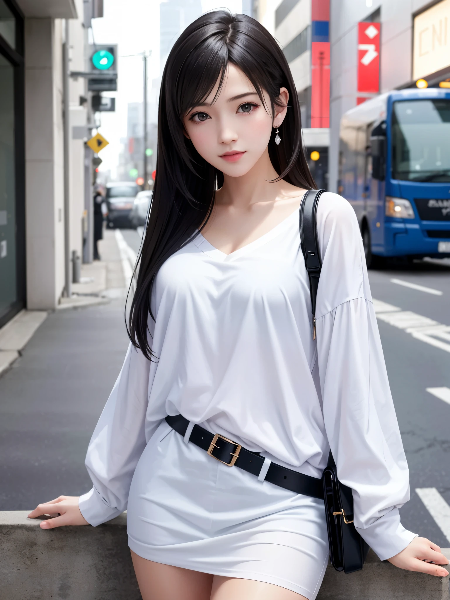(top quality, masutepiece: 1.1), (Realistic: 1.3), BREAK (((FF7,Tifa_lockhart))),(solo,Tifa:1.2),(boyfriend's clothes:1.3,oversized large white shirt:1.3,long sleeve:1.2,shirt dress:1.3) ,(japan,sibuya,city, outdoor,behind wall,neon),(erotic pose:1.1,nogizaka idol),Ultra-detailed face, Detailed eyes,Red eyes, BREAK (((FF7,Tifa_lockhart))),(black brown hair, Large breasts: 1.0), BREAK (no bra),(no panties),About 18 years old,kawaii,shy:1.1,meeting up for a date,waiting,cowboy shot