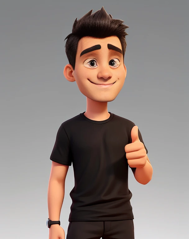 The image shows a man wearing a black t-shirt and a black square wristwatch, smiling and giving a thumbs up. The background is white. The man has a well-groomed beard and a reasonably fit body.