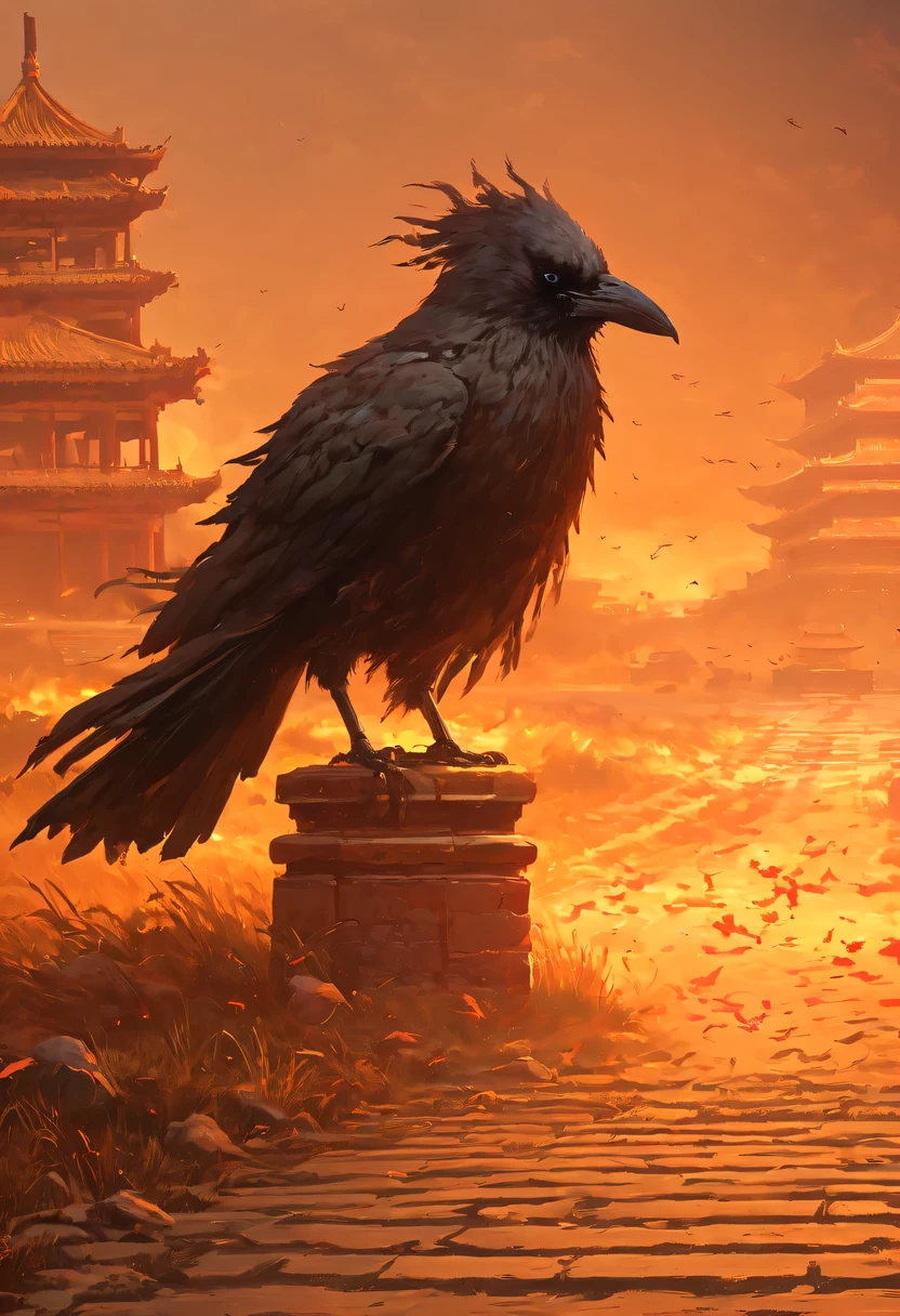 dead crow，Ancient road westerly wind，Looking into the distance，sunset in ancient capital，well worn，The city wall is mottled，wild grass fire，Silent and desolate，the forbidden city