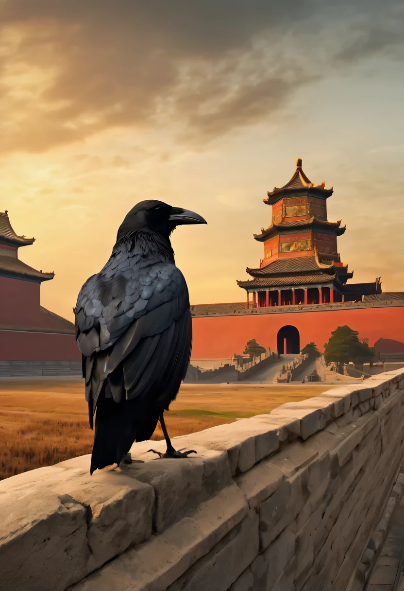 dead crow，Ancient road westerly wind，Looking into the distance，sunset in ancient capital，well worn，The city wall is mottled，wild grass fire，Silent and desolate，the forbidden city