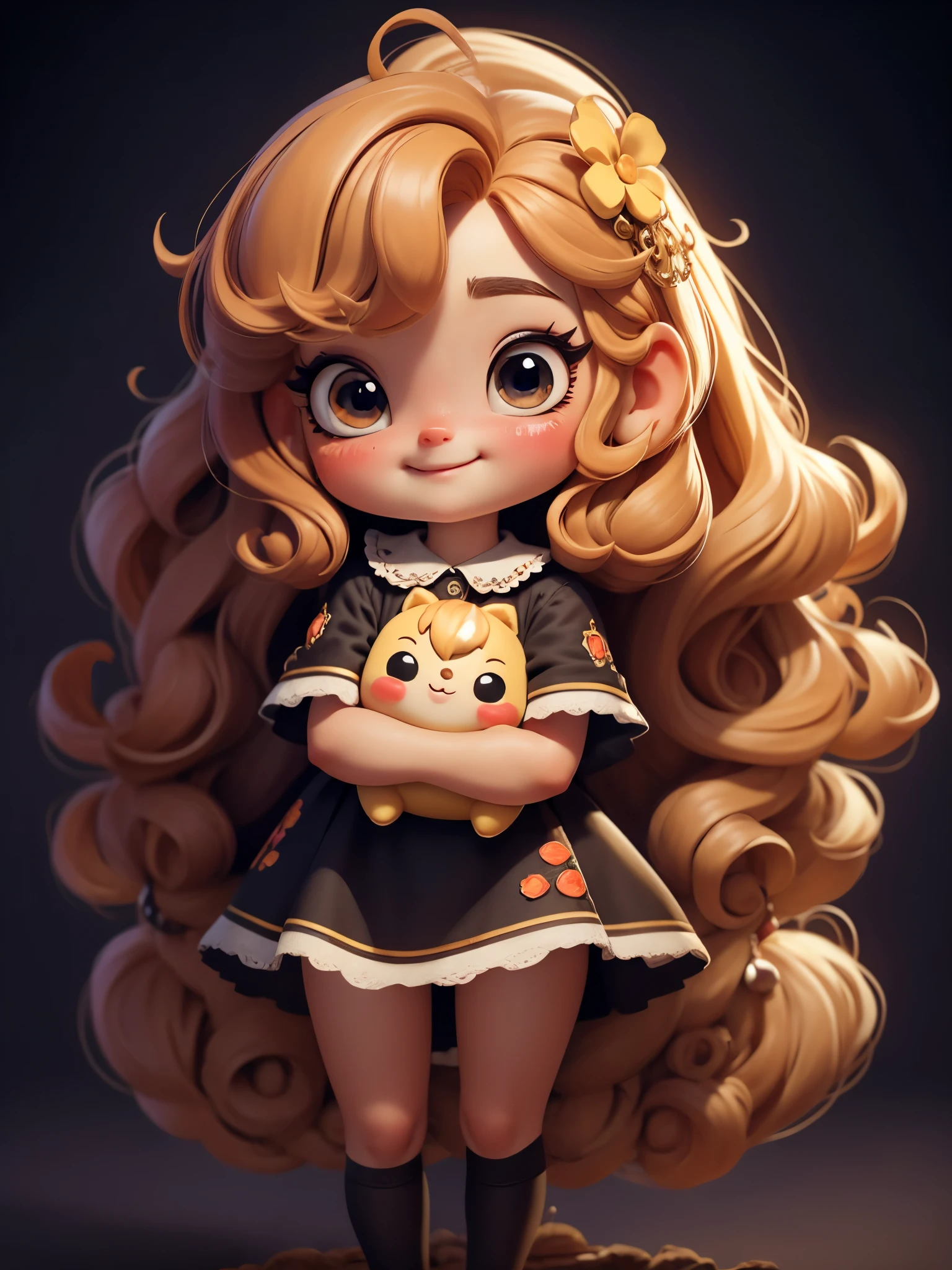  (masterpiece: 1.2)， (best quality)，Cute chibi style doll，Holding a big piece of bread，(best quality), ((masterpiece)), (high resolution)，(happy)，Happy，happy，Long curly hair。(intricate details) ，(8k)， (exquisite eyes) (sharp focus), 