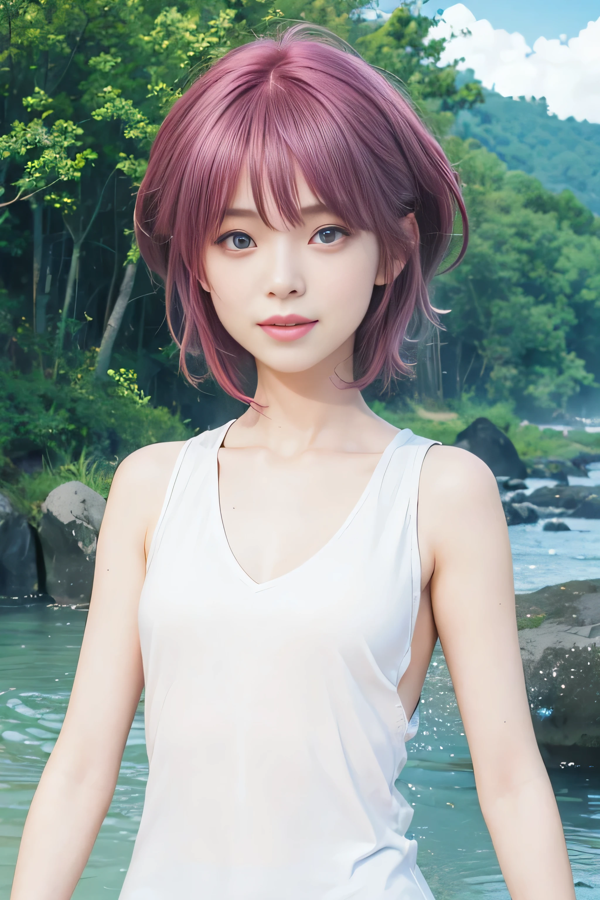 Sakura 4_stand up, bolt: Naruto Next Generation, naruto shippuuden , One girl, bangs, Facial blemishes, Green Eyes, parted bangs, Pink Hair, Red Hairband, good, short hair, alone, Upper Body ((masterpiece)) Underarm See-through bikini