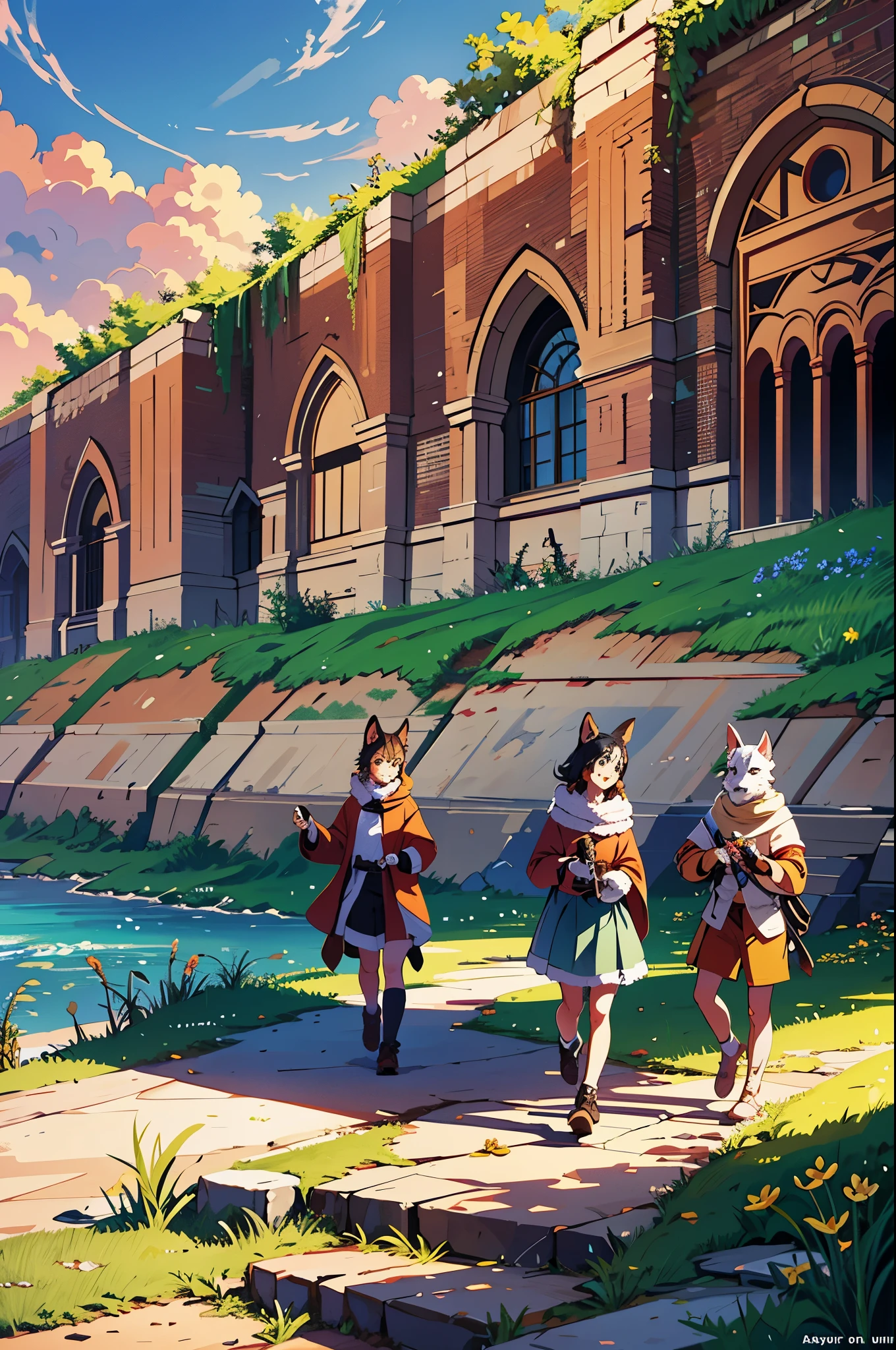 cover_page, super high resolution, detailed background, World Heritage Site, 6+boys, 6+girls, Happy, joyful, absurdres(Photos of solo travelers)(kemono, furry anthro),