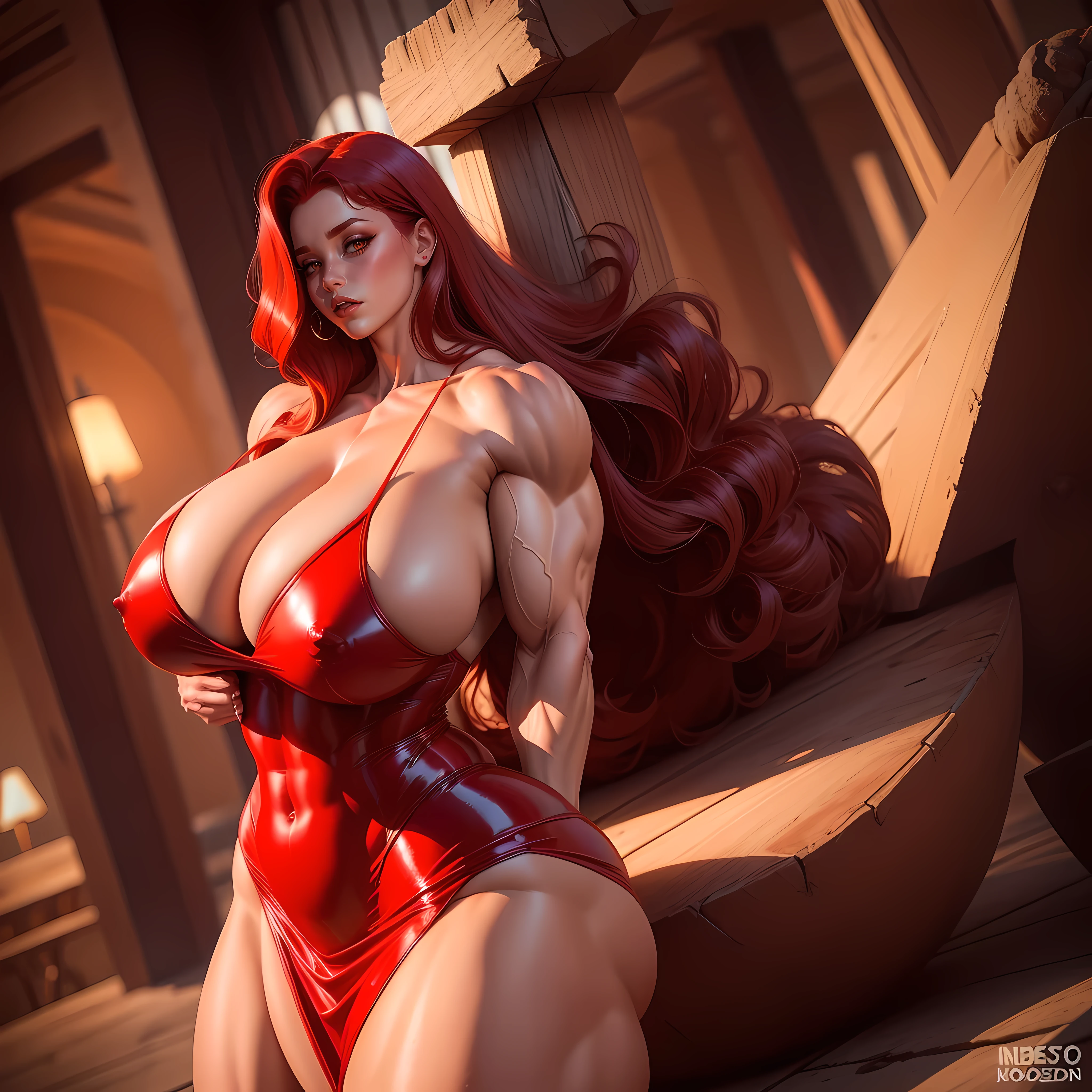 Jessica rabbit, excitante, vestido, big tits, high quality, 8k, high definition, (NSFW), ((accurate anatomy)), (wide hips), ((Huge breasts)), (long legs), ((Massive Female Bodybuilder)), (((Muscular Legs))), ((((Huge Muscles))))