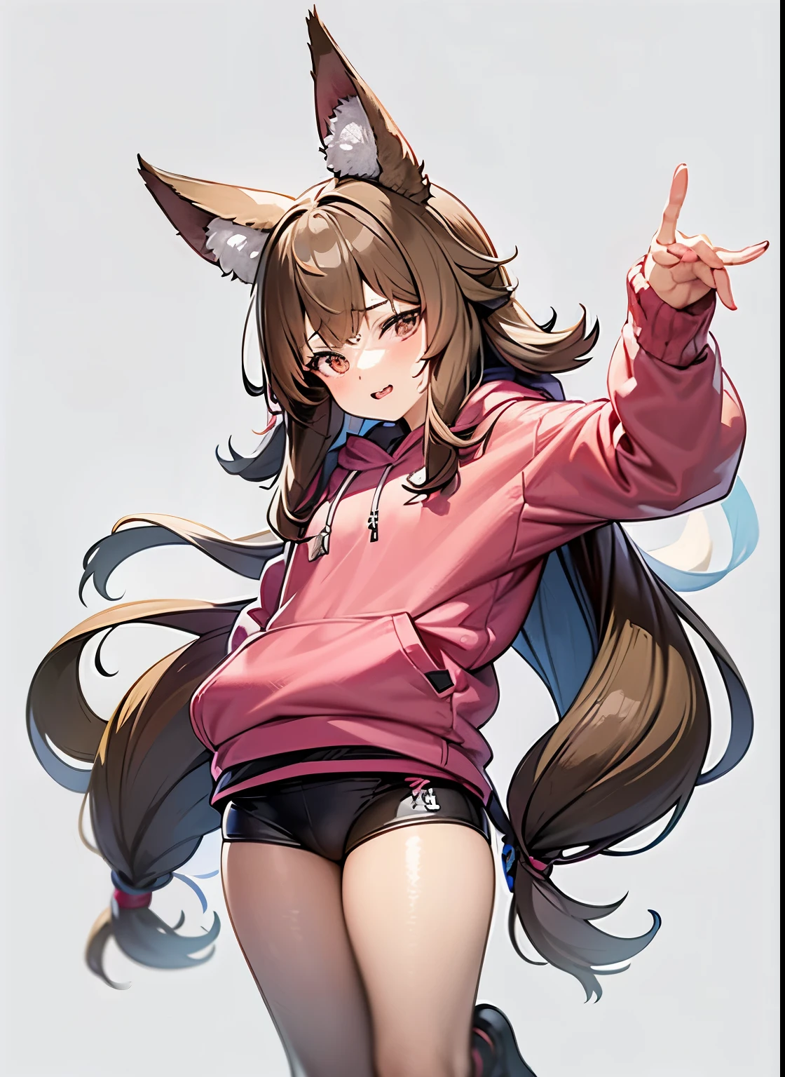 anime girl with long brown hair wearing a pink hoodie, kawacy, holo is a wolf girl, anime moe artstyle, cute anime girl, holo if a wolf girl, (anime girl), anime character, female furry mini cute style, female anime character, girl with fox ears, top rated on pixiv, with big rabbit ears