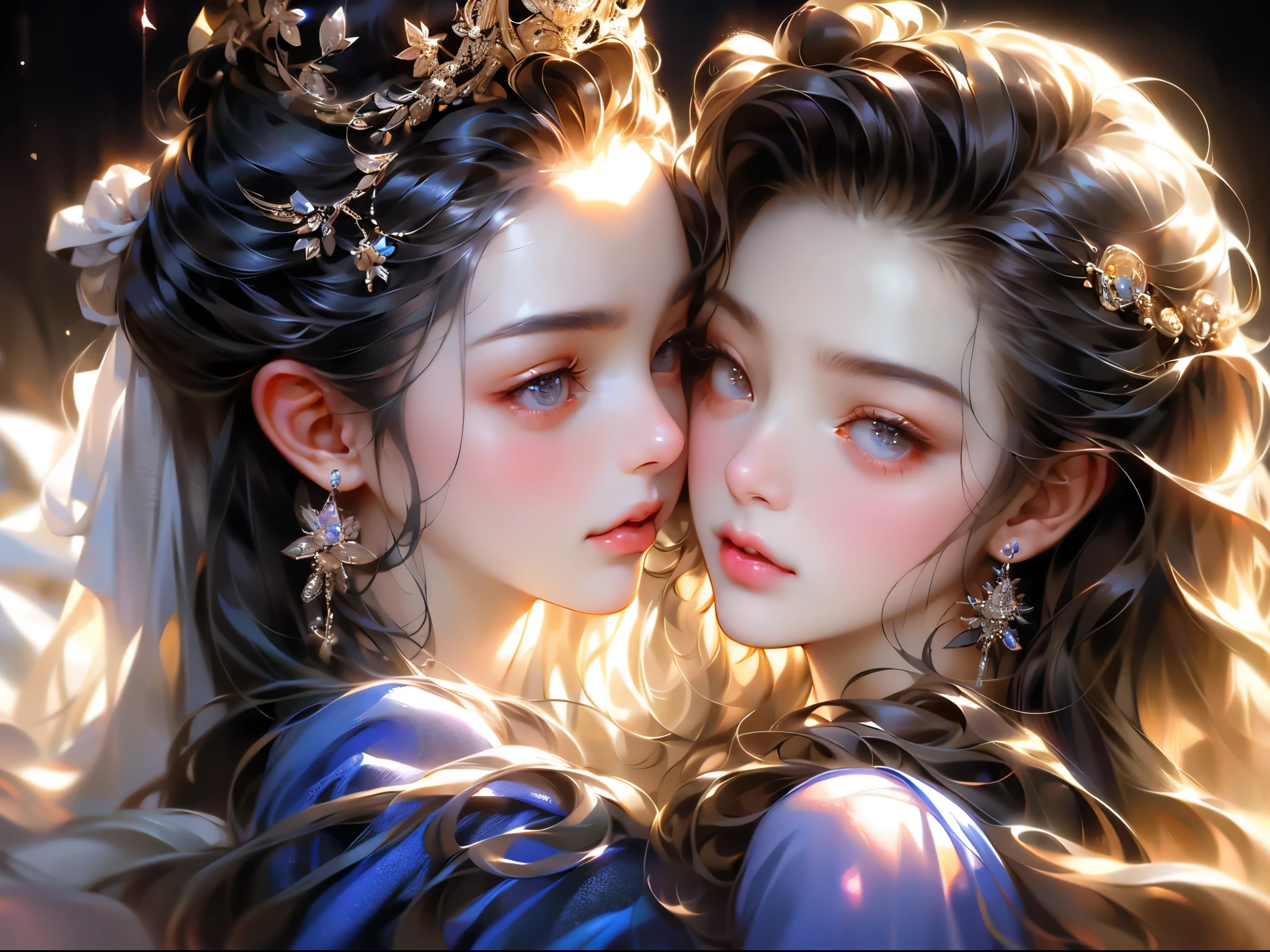 1 ,face close-up,Chubby little face,big round eyes,curls,long hair,Q版avatar,Cute,cute style,Delicate and delicate,avatar,Head close-up,Black light background