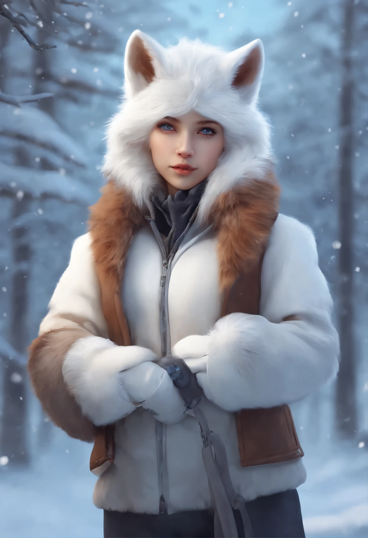 Style-NebMagic, Portrait of Ismail Inoglu, antelope, James Jean, Anton Fadeev and Yoshitaka Amano, A cute furry arctic fox in the snow,Wearing Style-SylvaMagic scarf, Very detailed, 8K resolution, The art of math, Popular topics on Artstation, bright colors, chibi style, masterpiece, Lovely Friendly Lovely