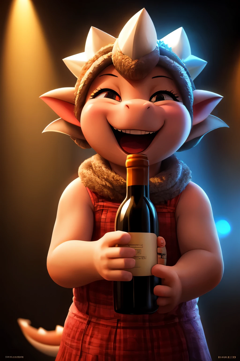 Very cute baby dragon, laughing holding a wine bottle, shot on Hasselblad H6D-400c Multi-shot, Mitakon Speedmaster 300mm f/5,6 XCD, dynamic lighting on Hasselblad H6D-400c Multi-shot, Mitakon Speedmaster 300mm f/5,6 XCD, dynamic lighting, ultra detailed portrait, cinematic CGI sharp