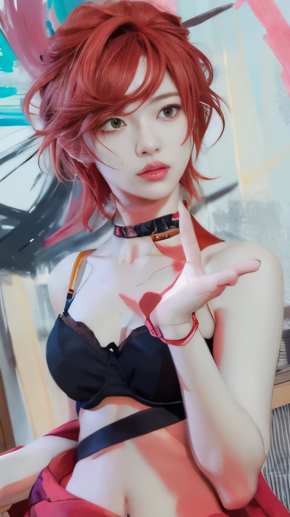 anime girl with red hair and a black bra top, kuvshinov ilya, kuvshinov, ilya kuvshinov style, artstyle : ilya kuvshinov, gainax anime style, painted in anime painter studio, gapmoe yandere, ( ilya kuvshinov ), guweiz, unknown artstyle, heavy gesture style closeup