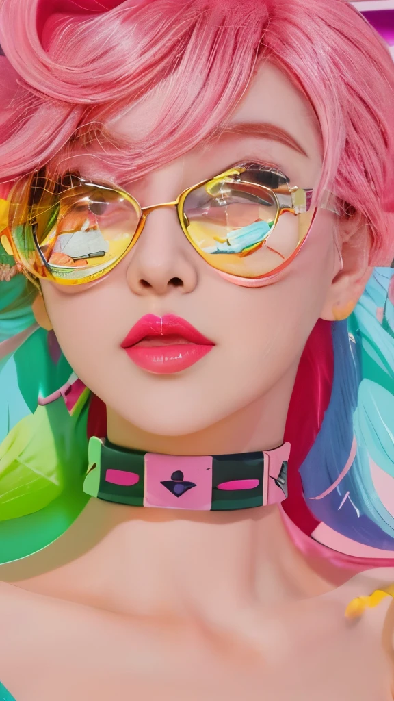 digital painting of a woman with pink hair and sunglasses, decora inspired illustrations, vibrant fan art, 8 0 s anime vibe, vibrant cartoon art, digital anime illustration, 8 0 s anime style, 8 0 s anime art style, anime vibes, inspired by Yanjun Cheng, inspired by Harumi Hironaka, in style of digital illustration, anime style illustration