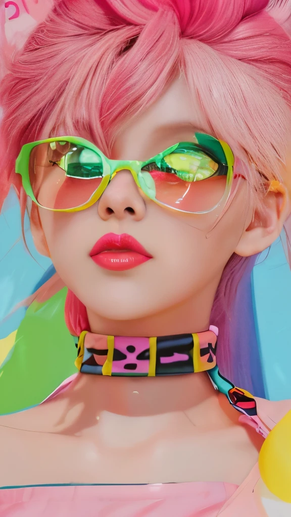 digital painting of a woman with pink hair and sunglasses, decora inspired illustrations, vibrant fan art, 8 0 s anime vibe, vibrant cartoon art, digital anime illustration, 8 0 s anime style, 8 0 s anime art style, anime vibes, inspired by Yanjun Cheng, inspired by Harumi Hironaka, in style of digital illustration, anime style illustration