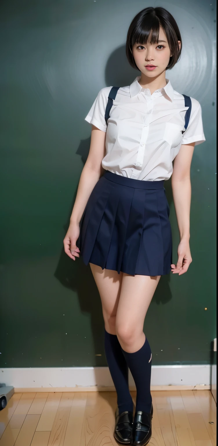 Seifuku Cosplay,Seifuku Cosplayershort hair,arms behind,Front body, front, slender body,Are standing ,(8K, RAW photo, highest quality, masterpiece:1.2), (realistic, photo-realistic:1.37), super detailed,(detailed beautiful girl:1.4),1 girl, full body shot, 