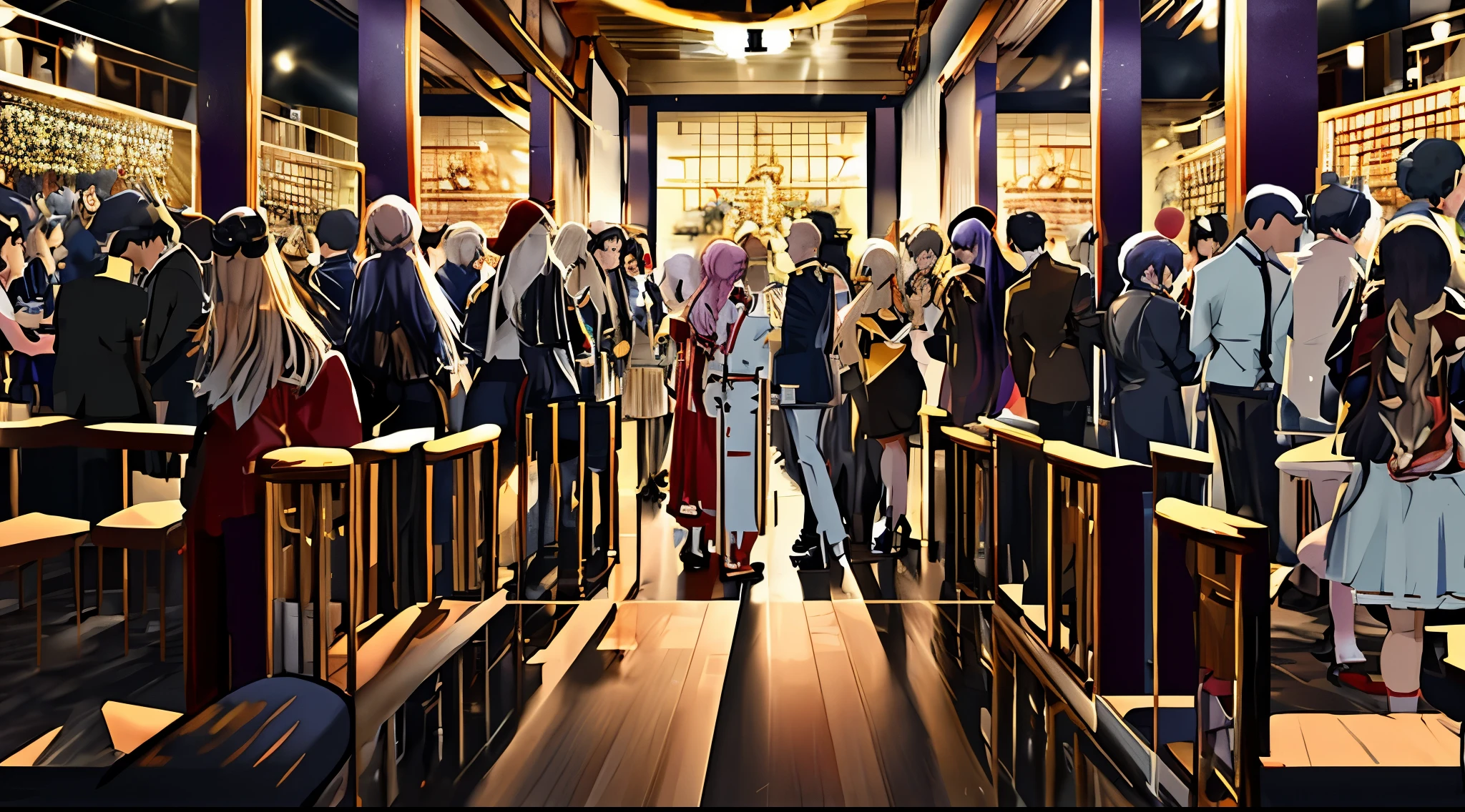 anime characters are standing in a room with a lot of people, kantai collection style, from the azur lane videogame, kantai collection arcade, characters from azur lane, girls frontline style, from arknights, best anime 4k konachan wallpaper, girls frontline cg, azur lane style, from girls frontline, girls frontline universe