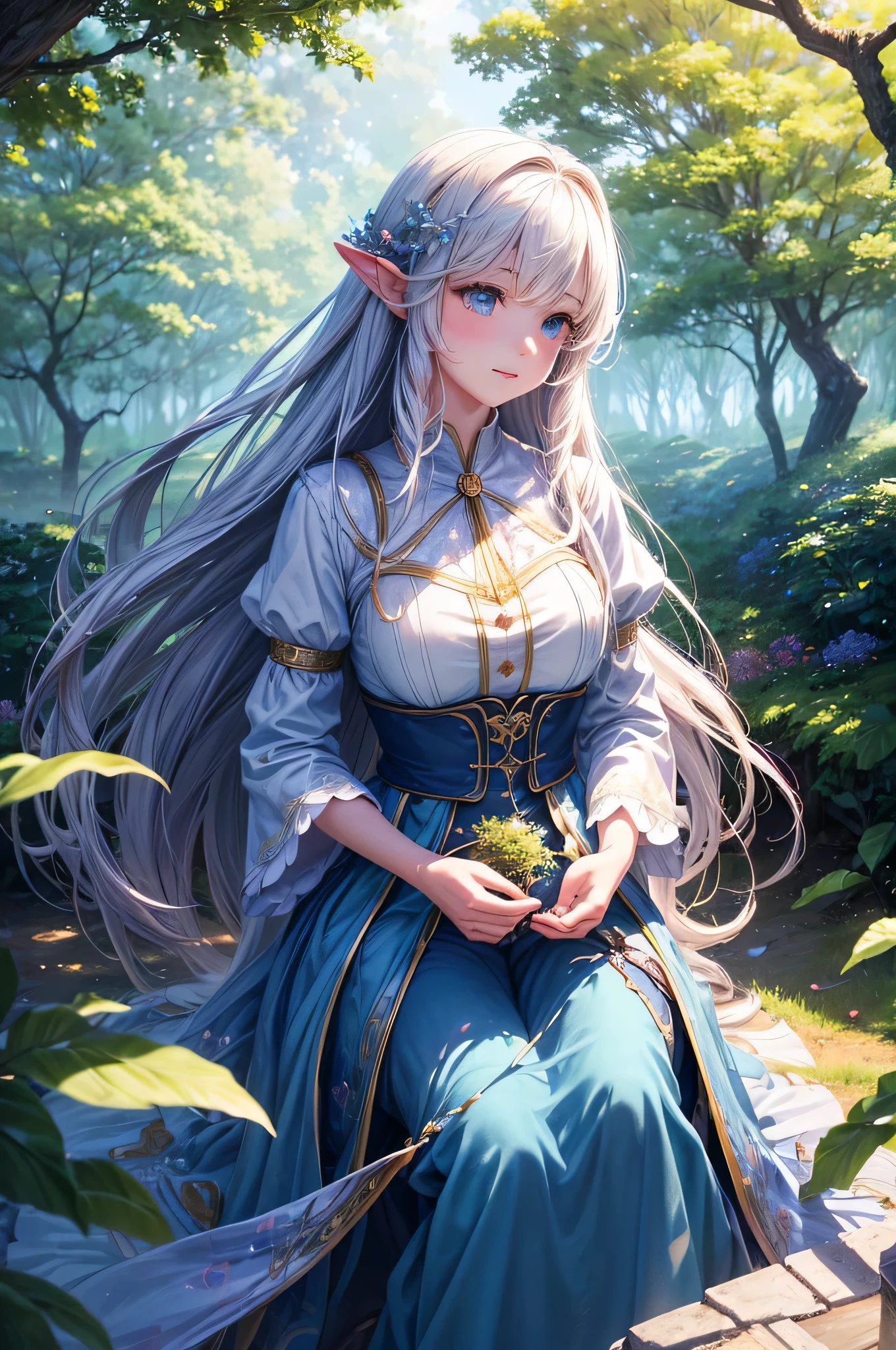 (melhor qualidade,4k,8k,high resolution,obra de arte:1.2),ultra-detalhado,(realista,photorealista,photo-realista:1.37), anime,Floresta encantada,mythical creatures,atmosfera colorida,sunlight filtering through the leaves,raios suaves de luz,Mist Tip,dream-like setting,magical aura,borboletas flutuantes,vagalumes cintilantes,whispering trees,flores brilhantes,fadas brincalhonas,estrelas cintilantes,tall grass swaying,Peaceful Serenity,ethereal vibe,Mystical Charm,Fairytale setting,ambiente encantado,expression full of curiosity,grandes olhos redondos,long flowing hair,roupa fofa de anime,mundo da fantasia,exploring with wonder and awe,A aventura aguarda,Descobrindo tesouros escondidos,feliz e despreocupado,friendly interaction with creatures,magical bonds formed,imerso na beleza da natureza,fantastic encounters and surprises,unforgettable memories captured in every frame