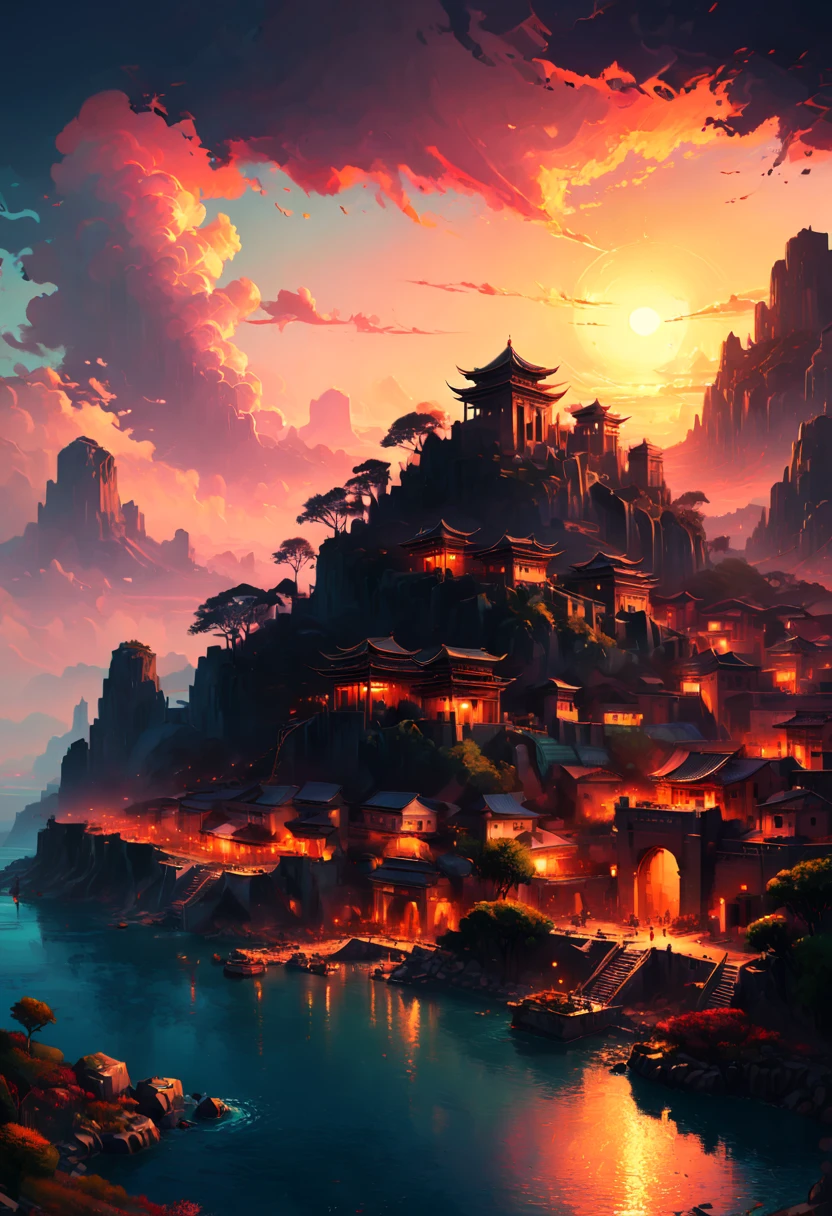 Ancient City, Sunset, by Naoki Urasawa, best quality, masterpiece, 8k