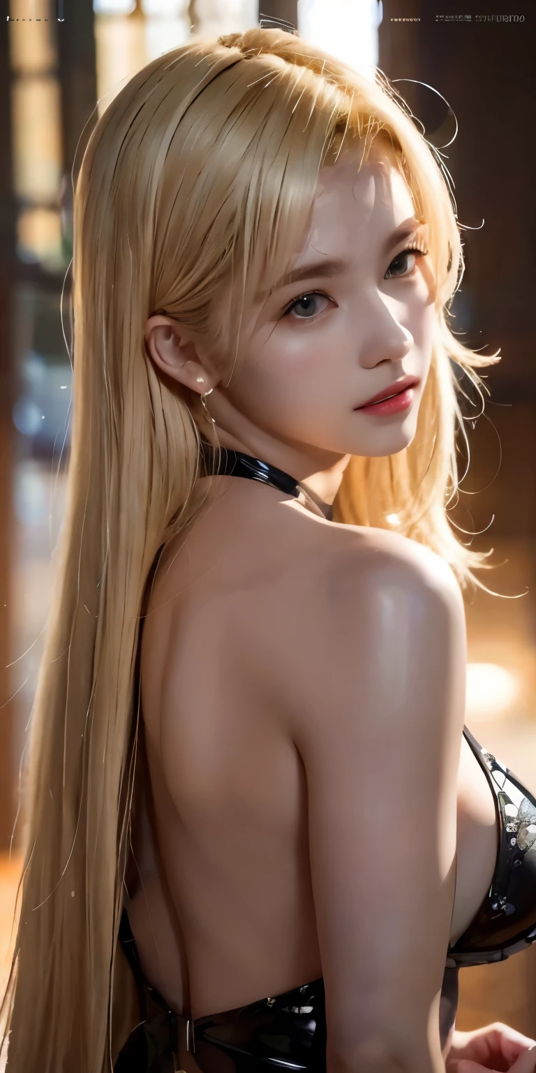 Mujer de pelo rubio con pelo largo posando en un sujetador negro, hyper realistic animado, blonde animado girl with long hair, animado. Soft lighting, retrato seductor de tifa lockhart, photorealistic animado, 8k germen de arte bokeh, extremely detailed germen de arte, hasta el modelo | germen de arte, close up photography, con pelo largo y rubio, capturado en canon eos r 6