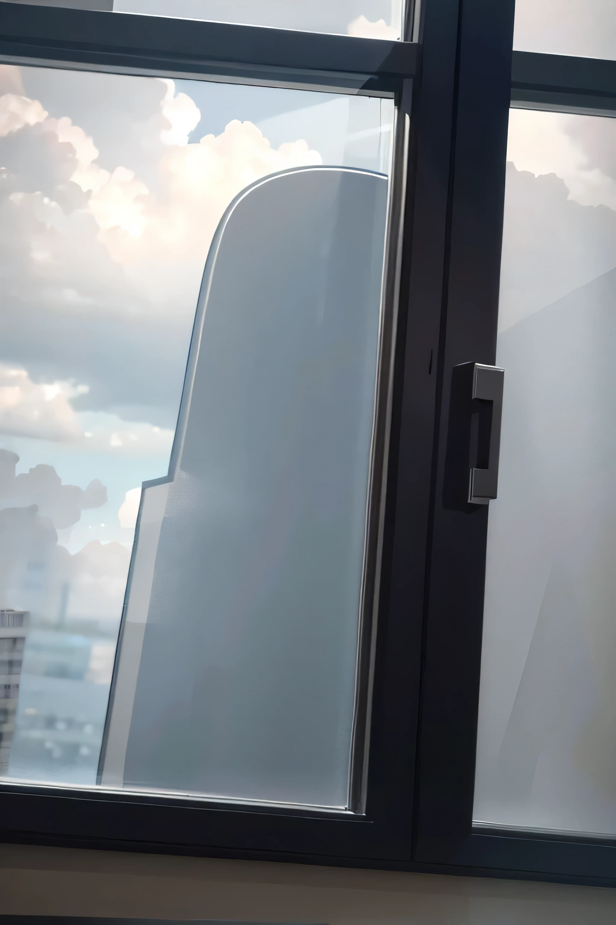 Cleaning Windows in Cloudy Weather, realistic, 4K, uninhabited, window in front